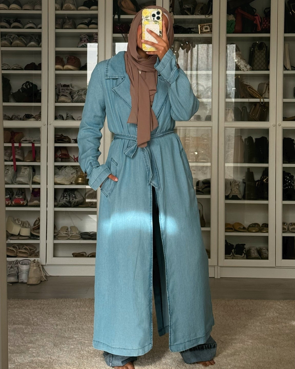 Belted Longline Denim Kimono