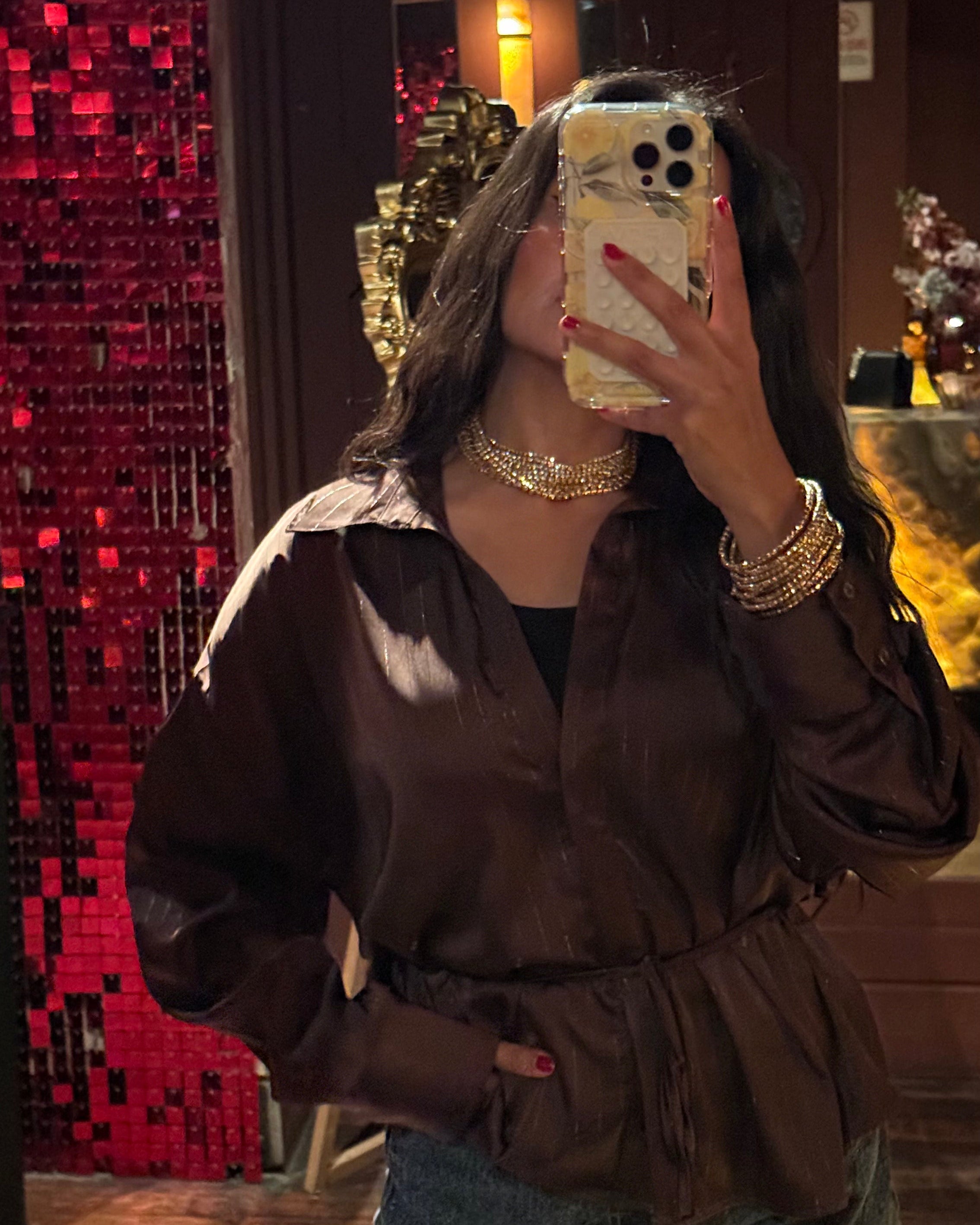 Drawstring Waist Satin Shirt