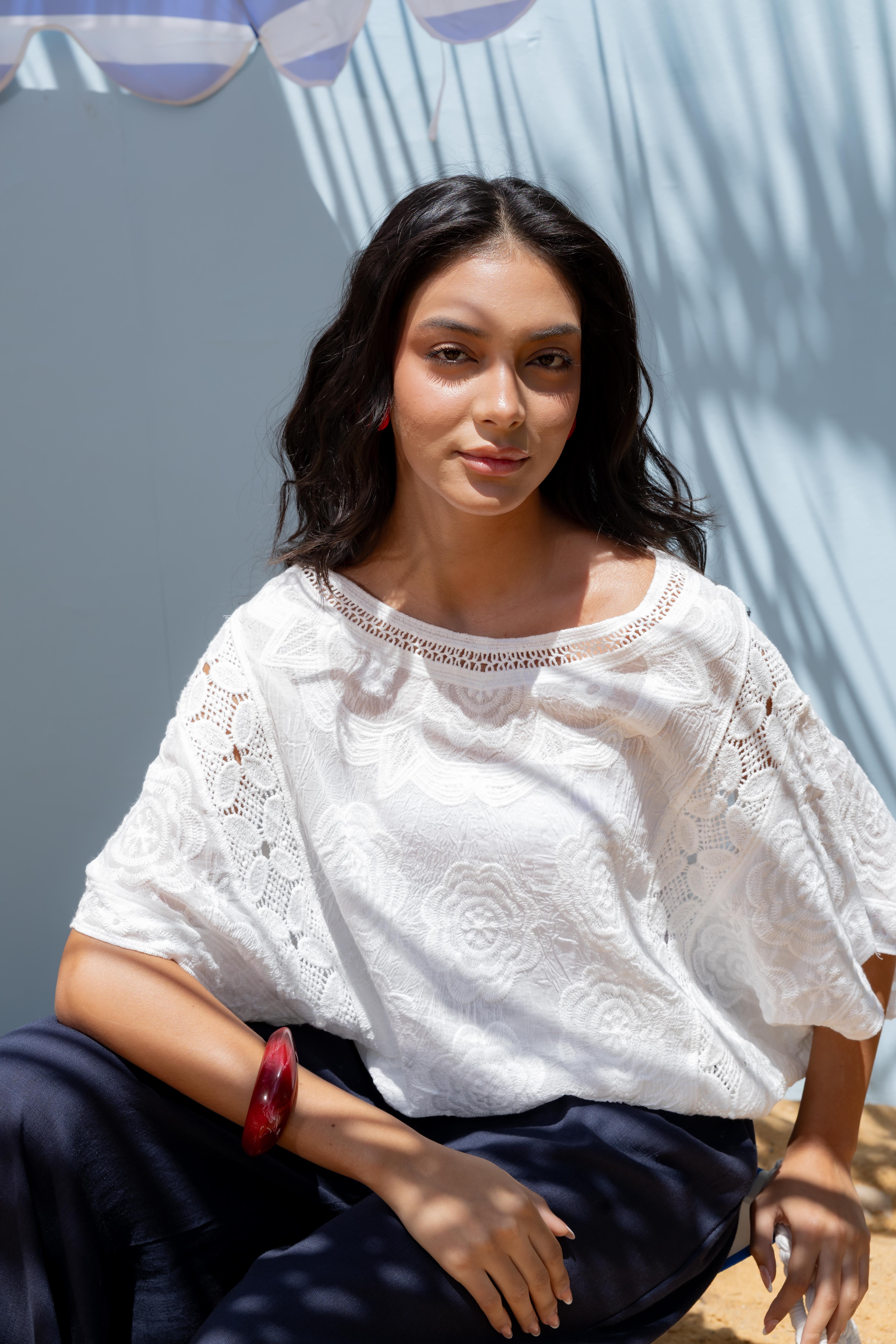 Knitwear Blouse With Floral Embroidery