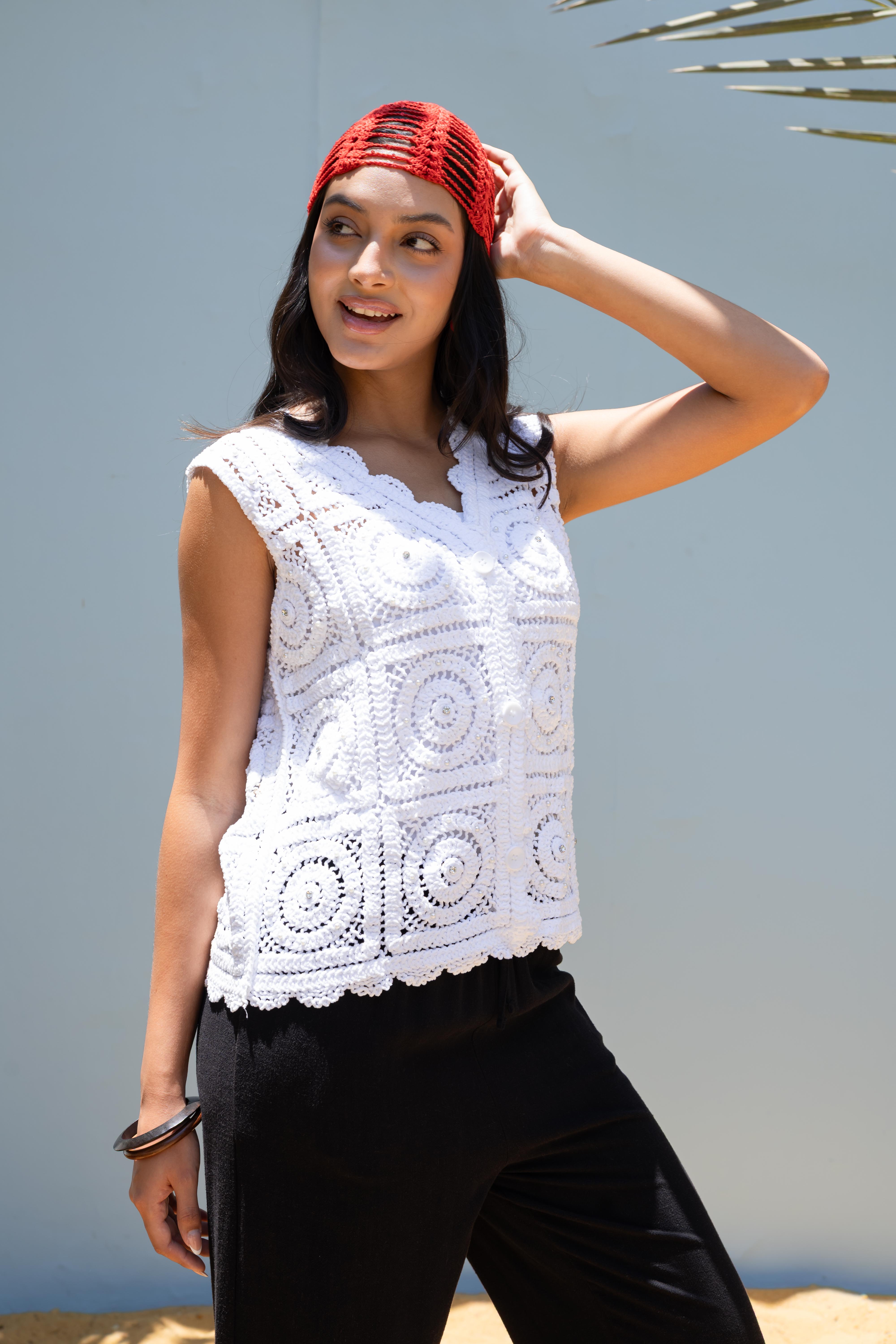 Knitwear Vest With Polka Dot Pattern