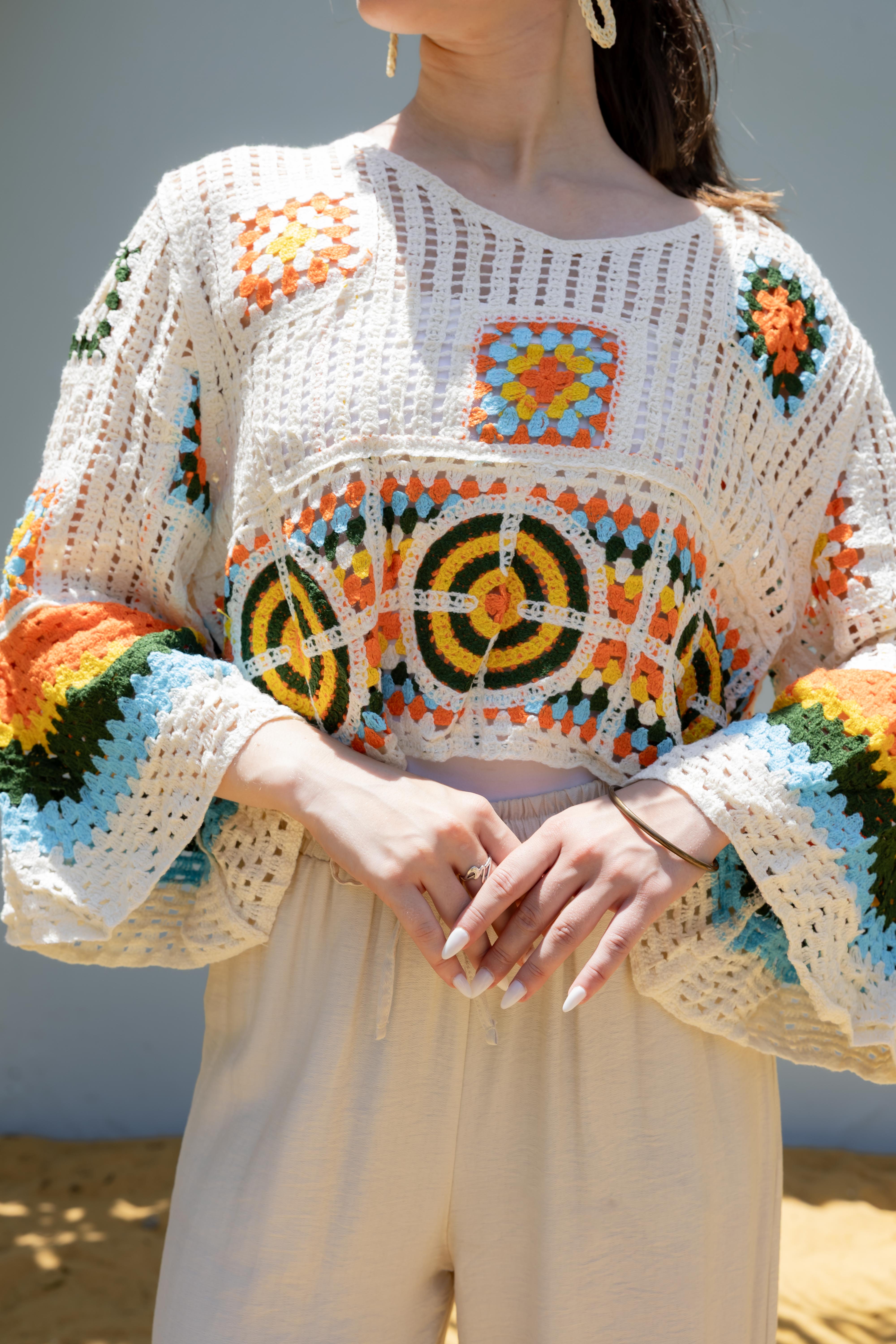 Short Knitwear Body With Colorful Check Pattern