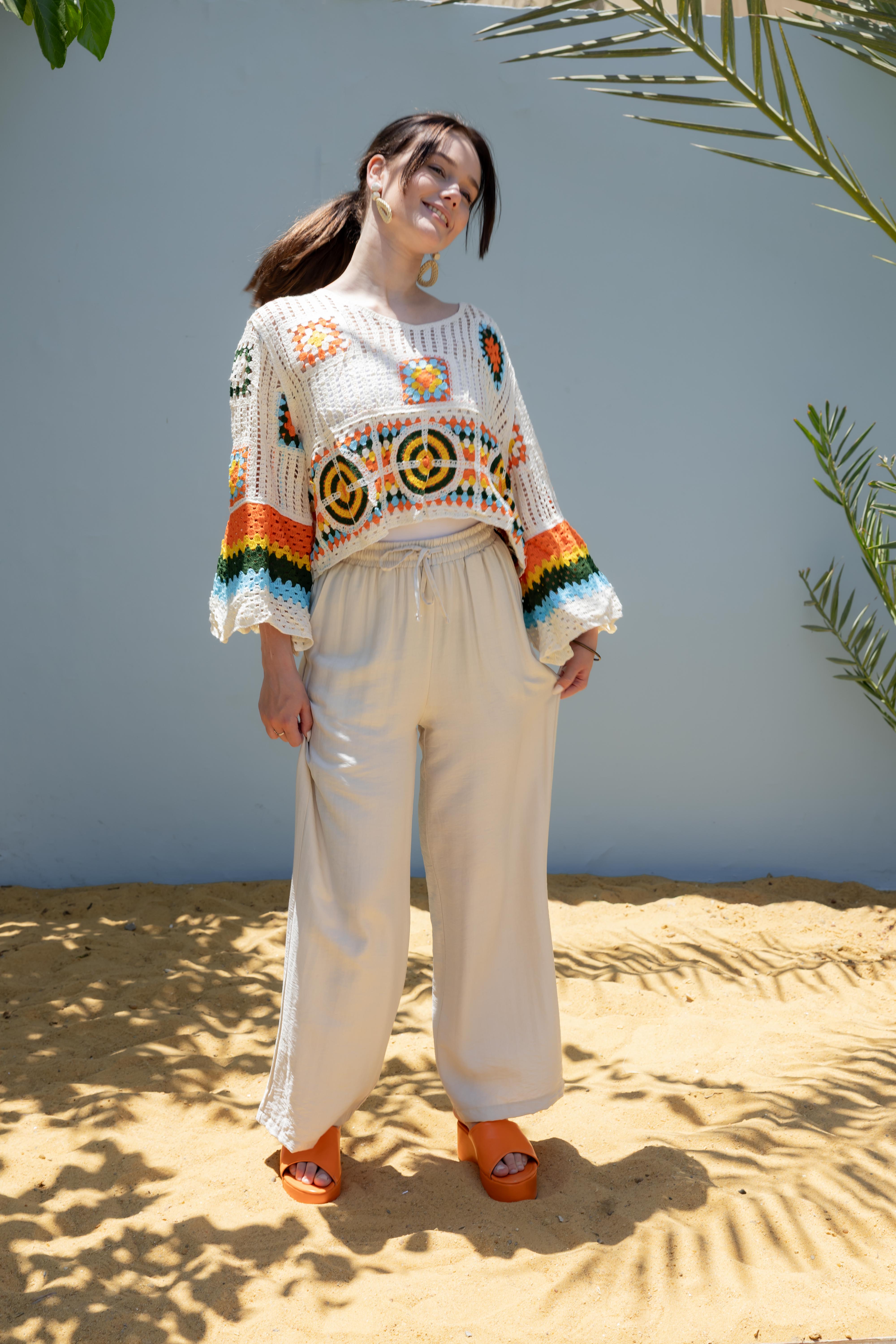 Short Knitwear Body With Colorful Check Pattern