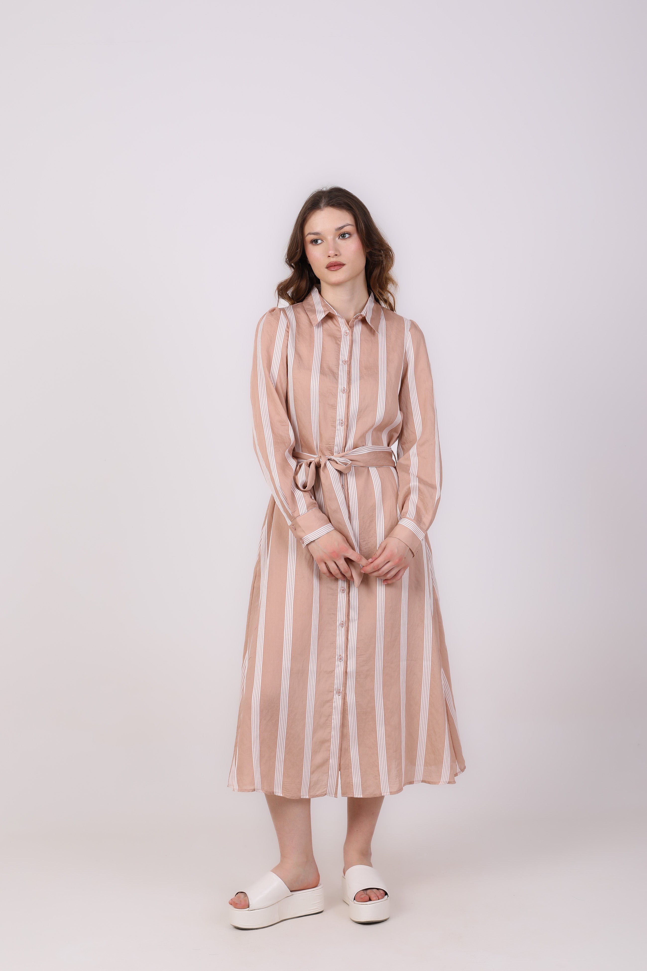 Belted Dress – Vertical Stripes