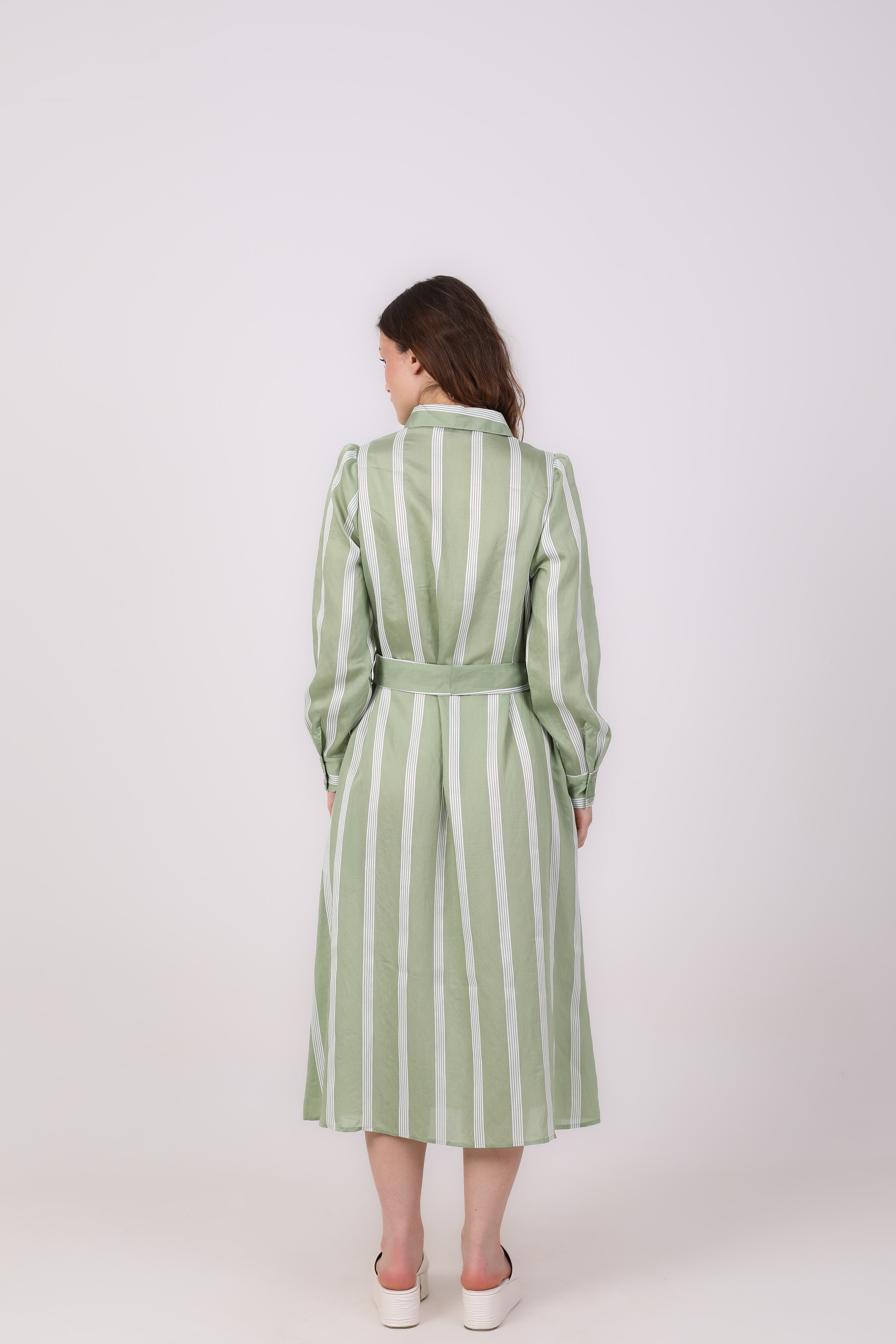 Belted Dress – Vertical Stripes