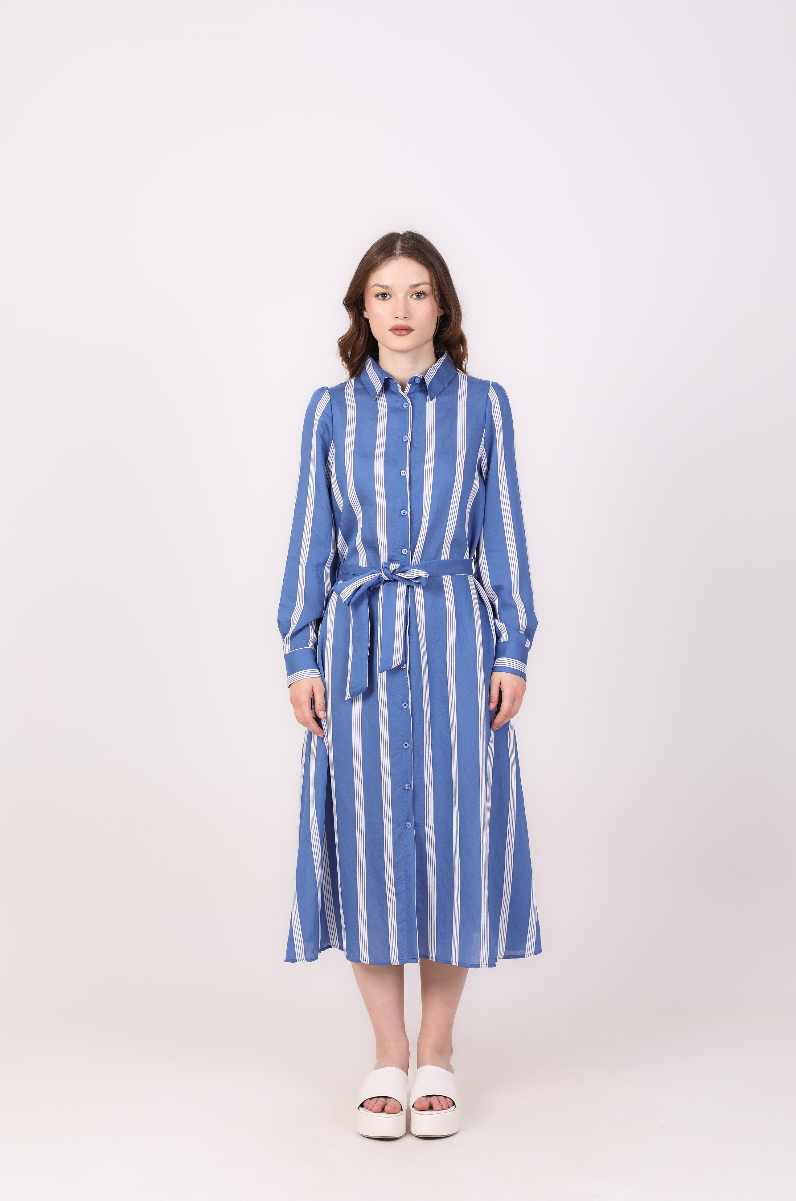 Belted Dress – Vertical Stripes