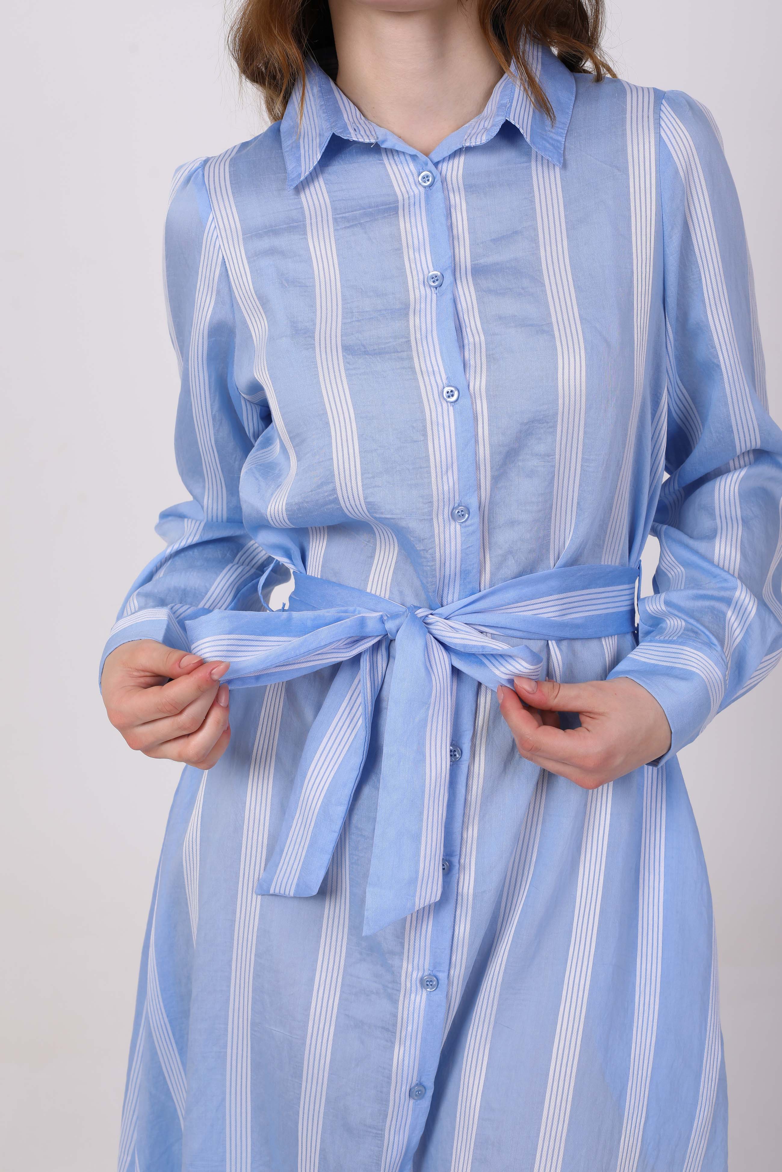 Belted Dress – Vertical Stripes