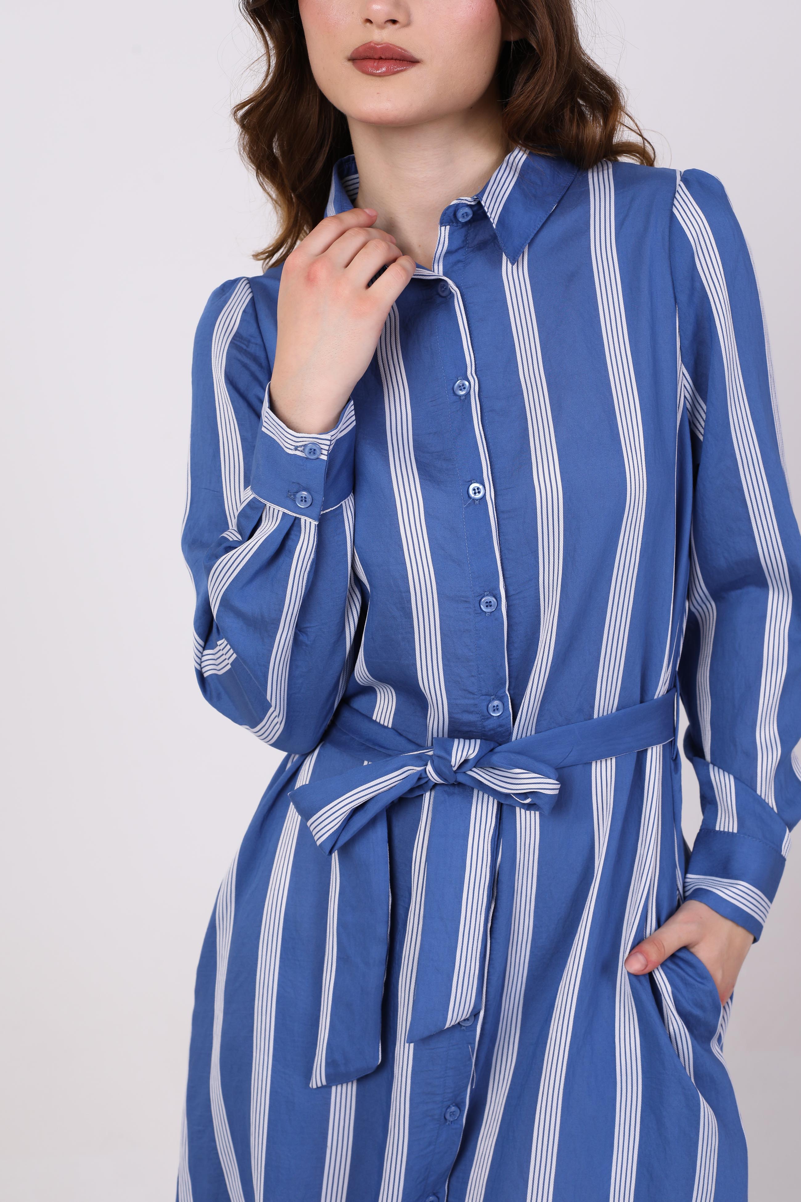 Belted Dress – Vertical Stripes