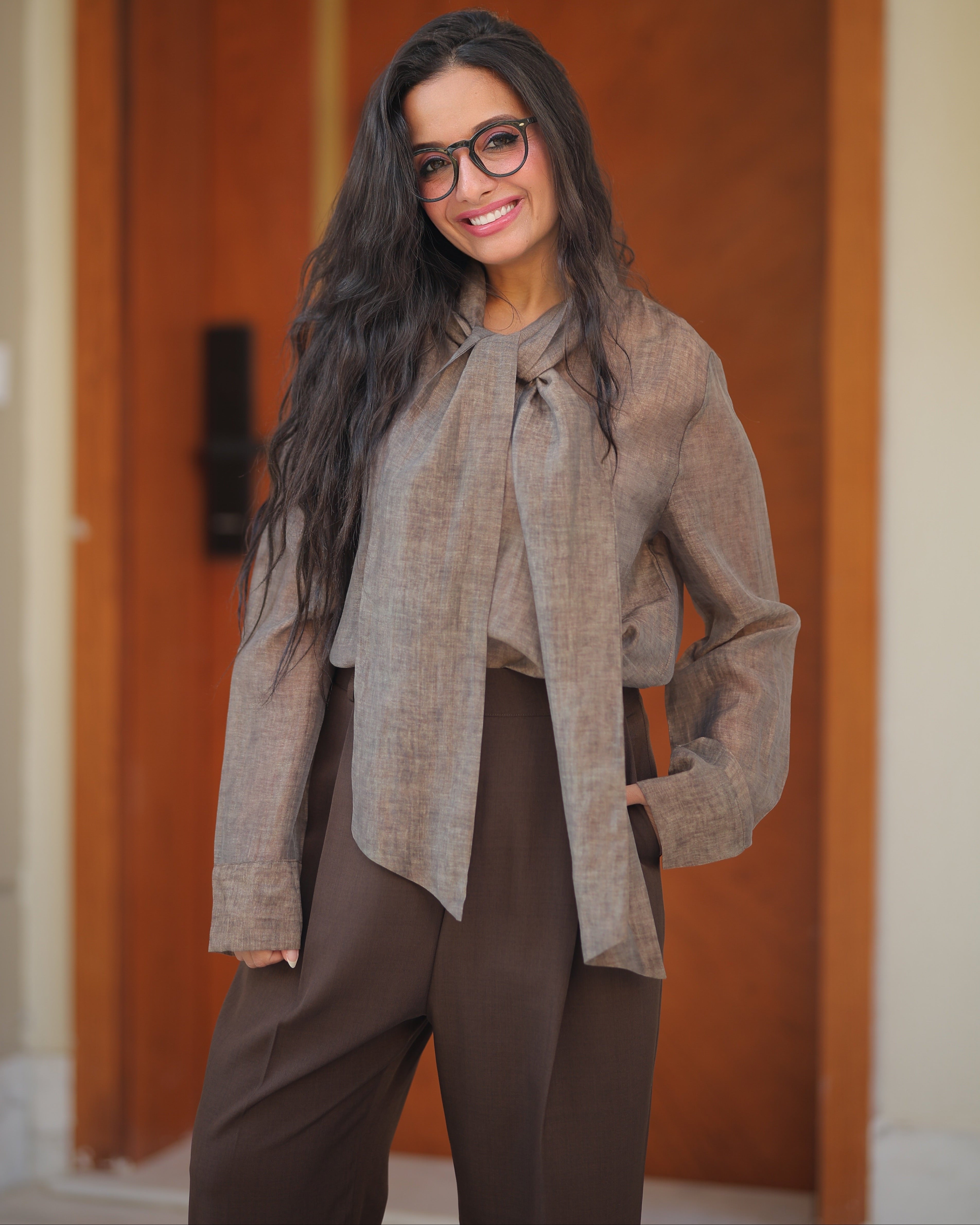 Plain Shirt With Scarf Collar