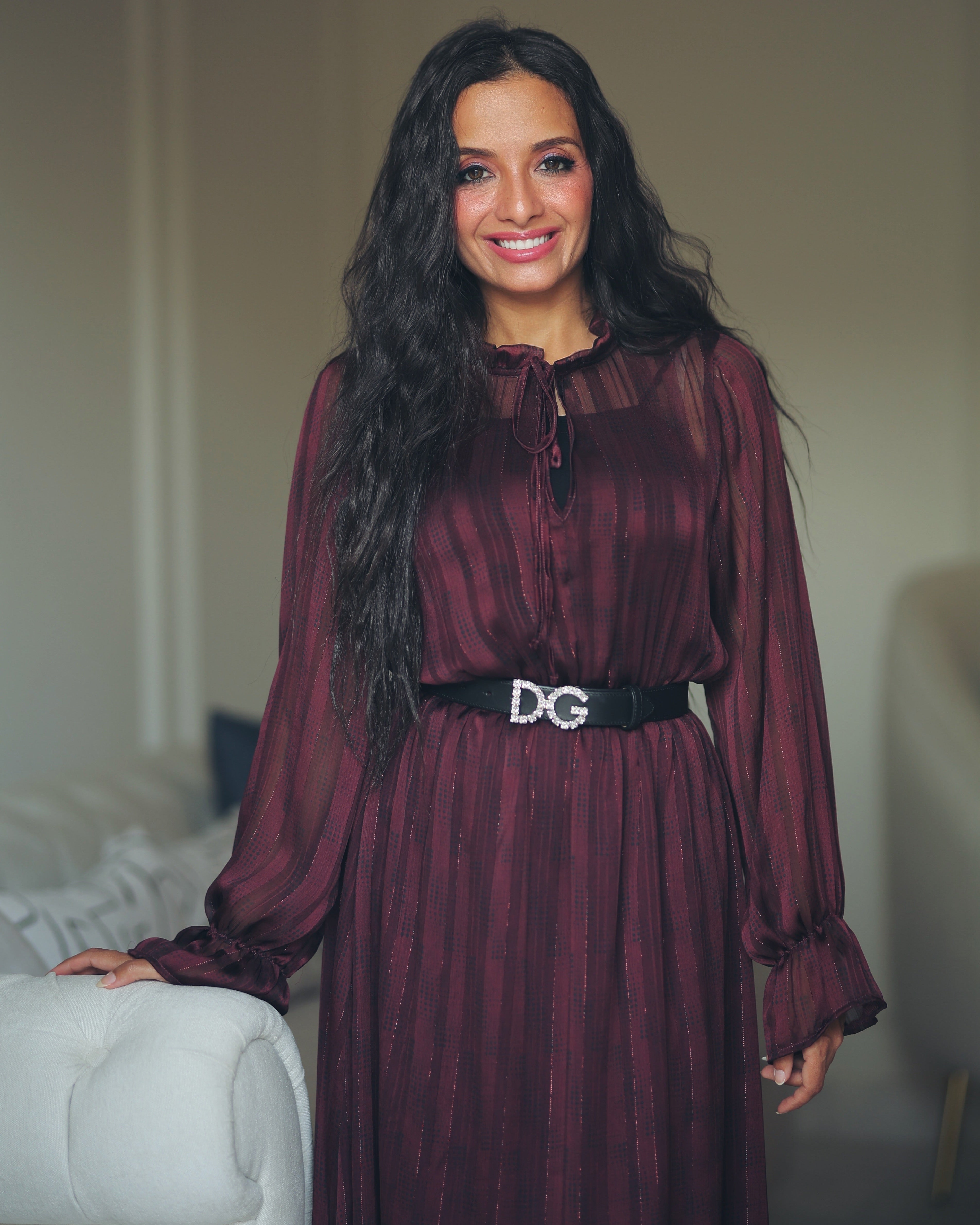 Checked Dress With Elastic Sleeves