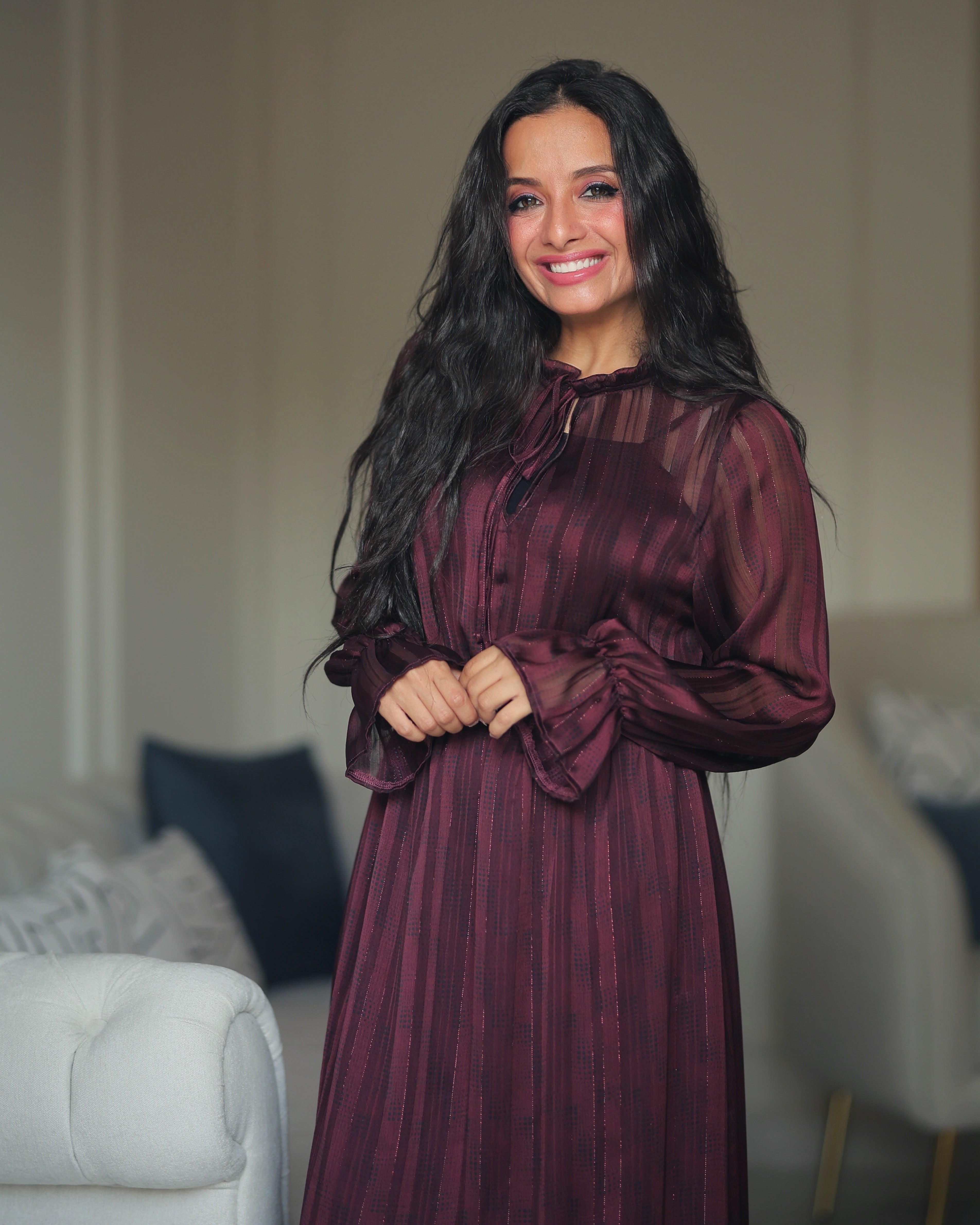Checked Dress With Elastic Sleeves
