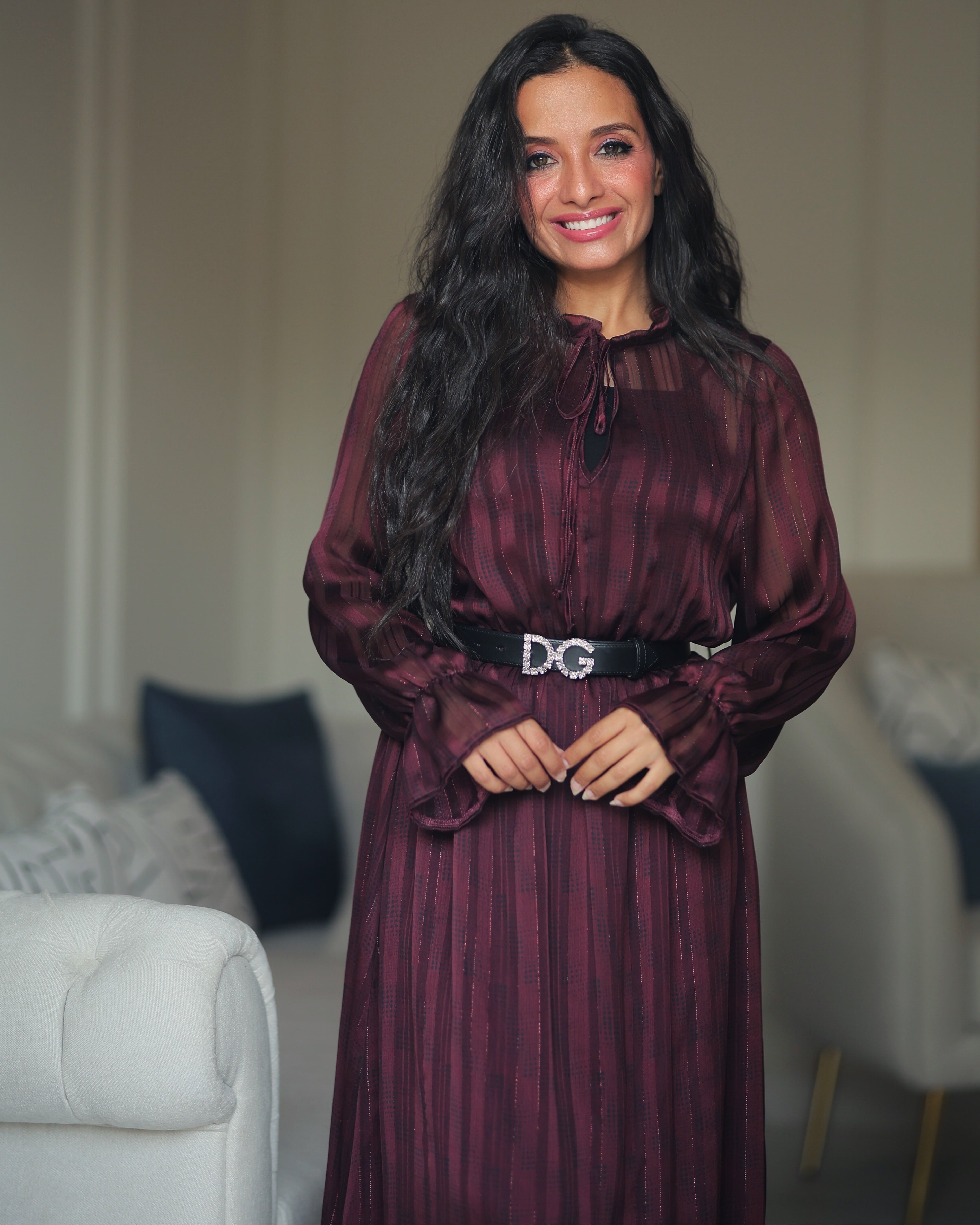 Checked Dress With Elastic Sleeves