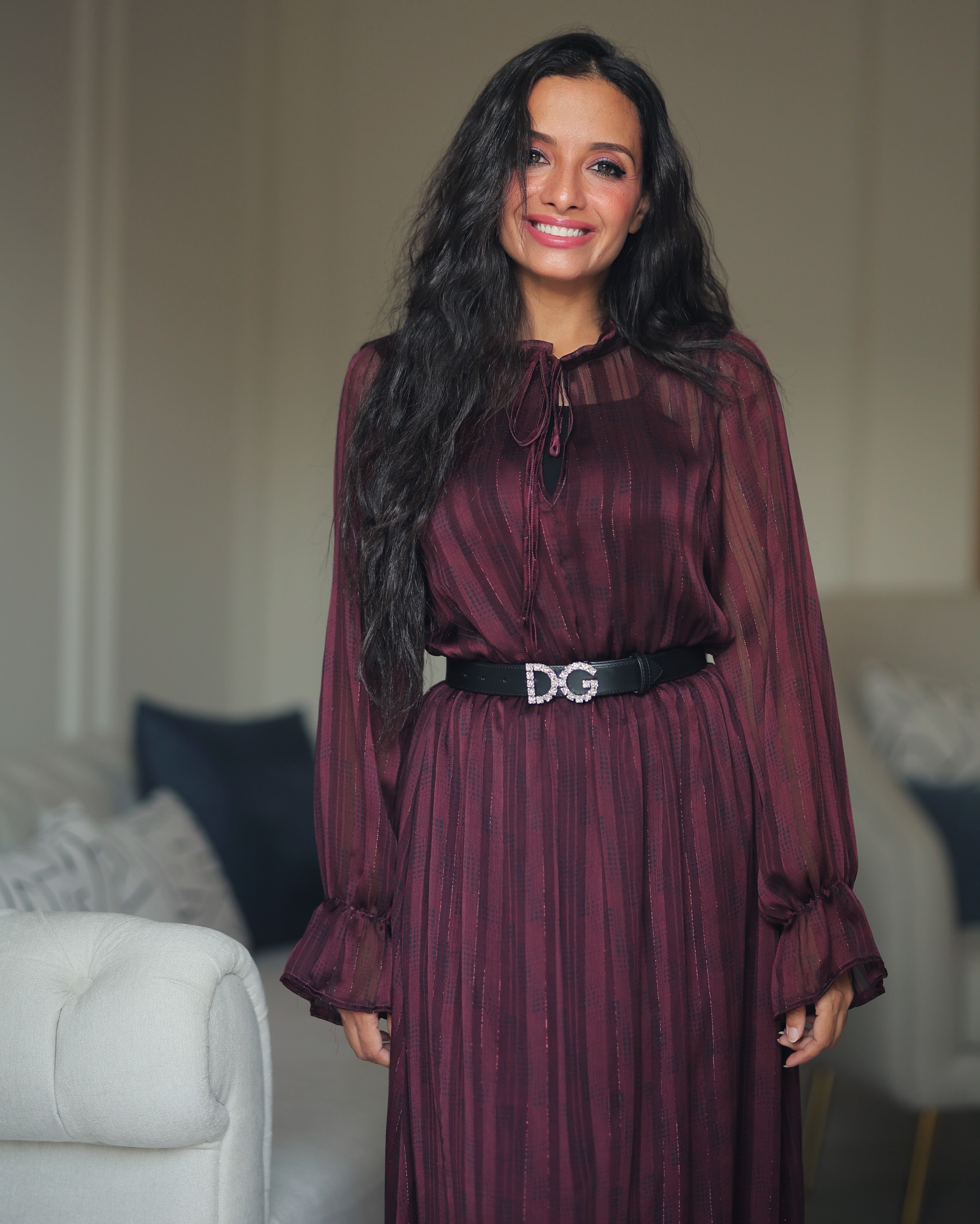 Checked Dress With Elastic Sleeves