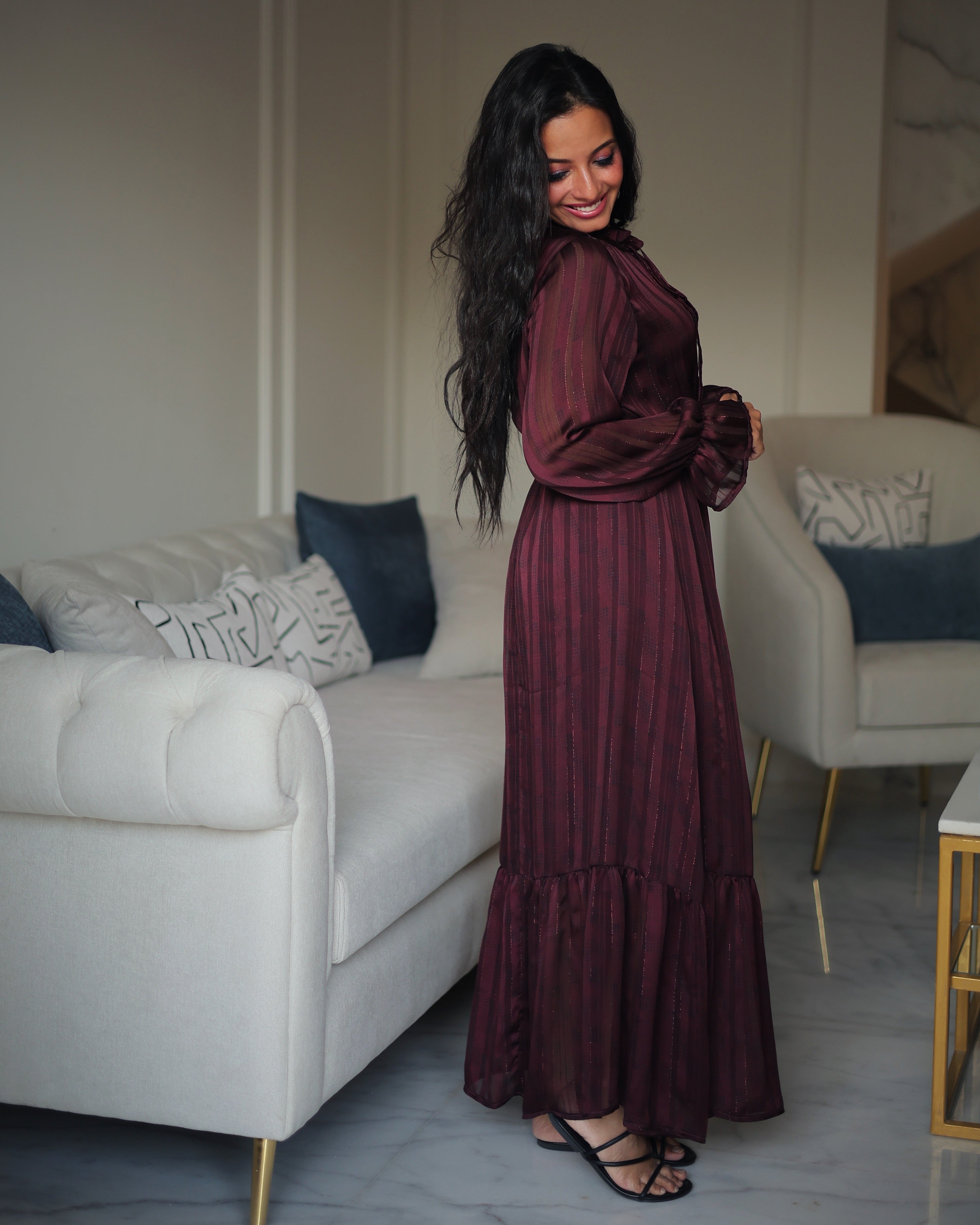 Checked Dress With Elastic Sleeves