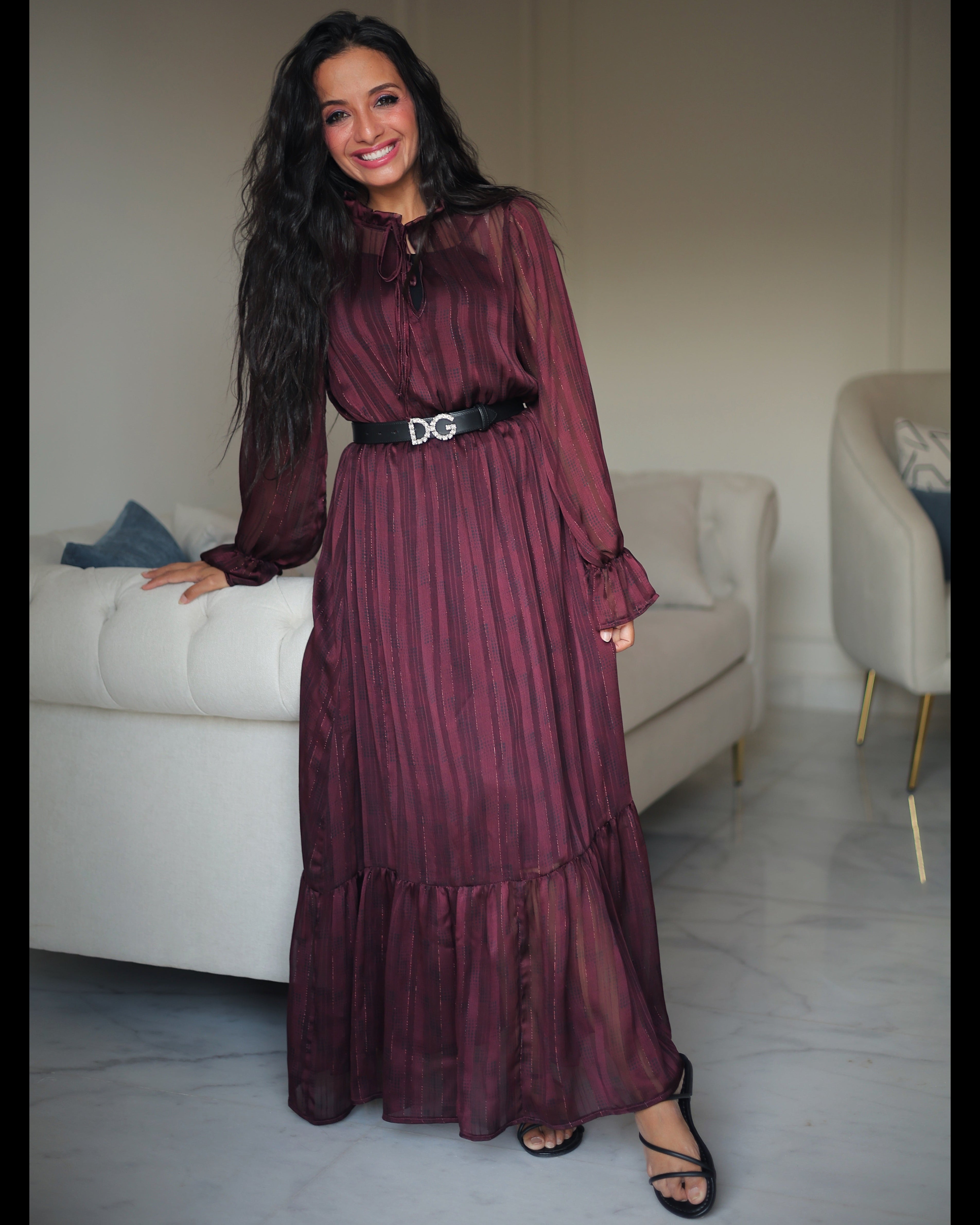 Checked Dress With Elastic Sleeves