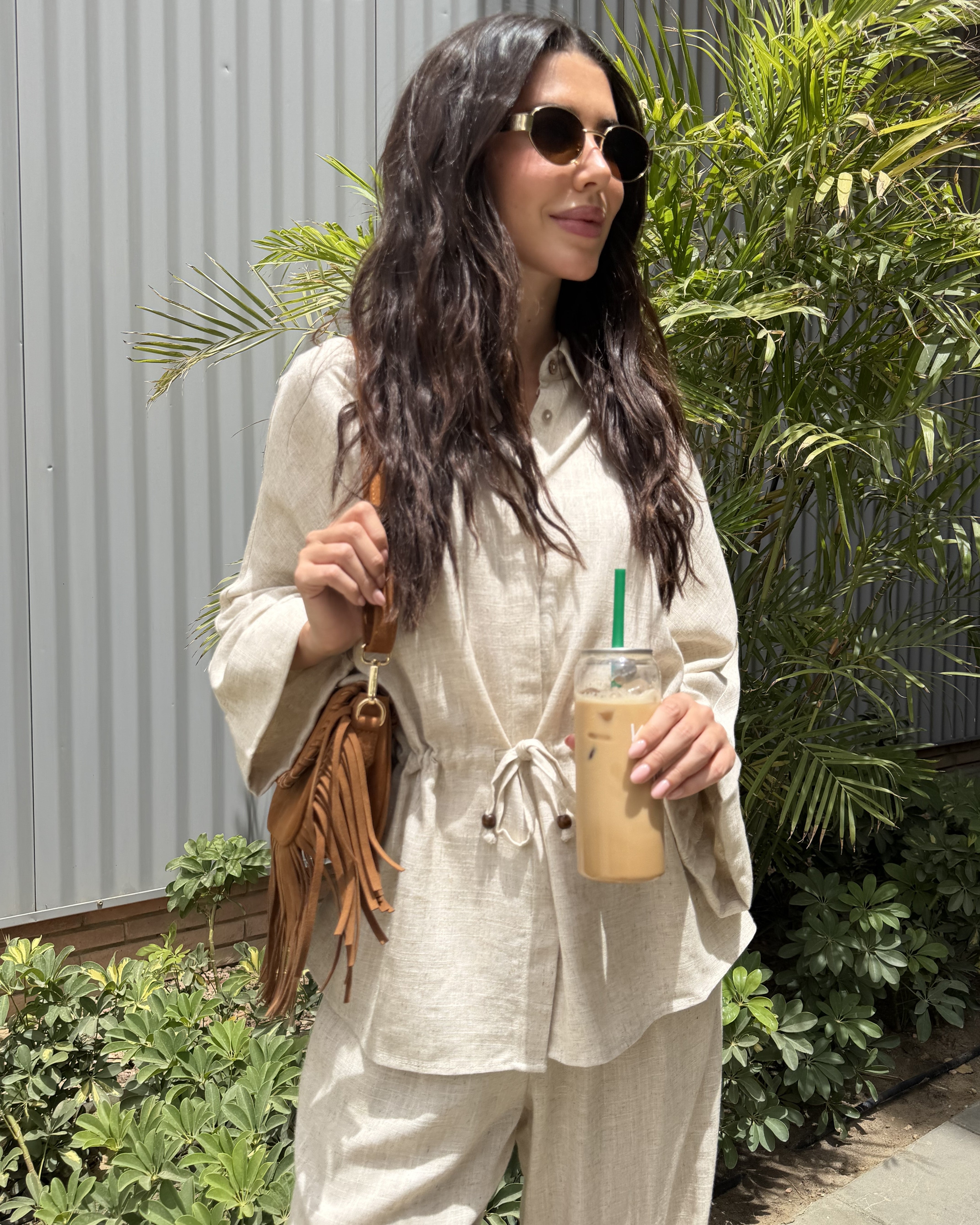 Plain Linen Shirt - With Waist Tie