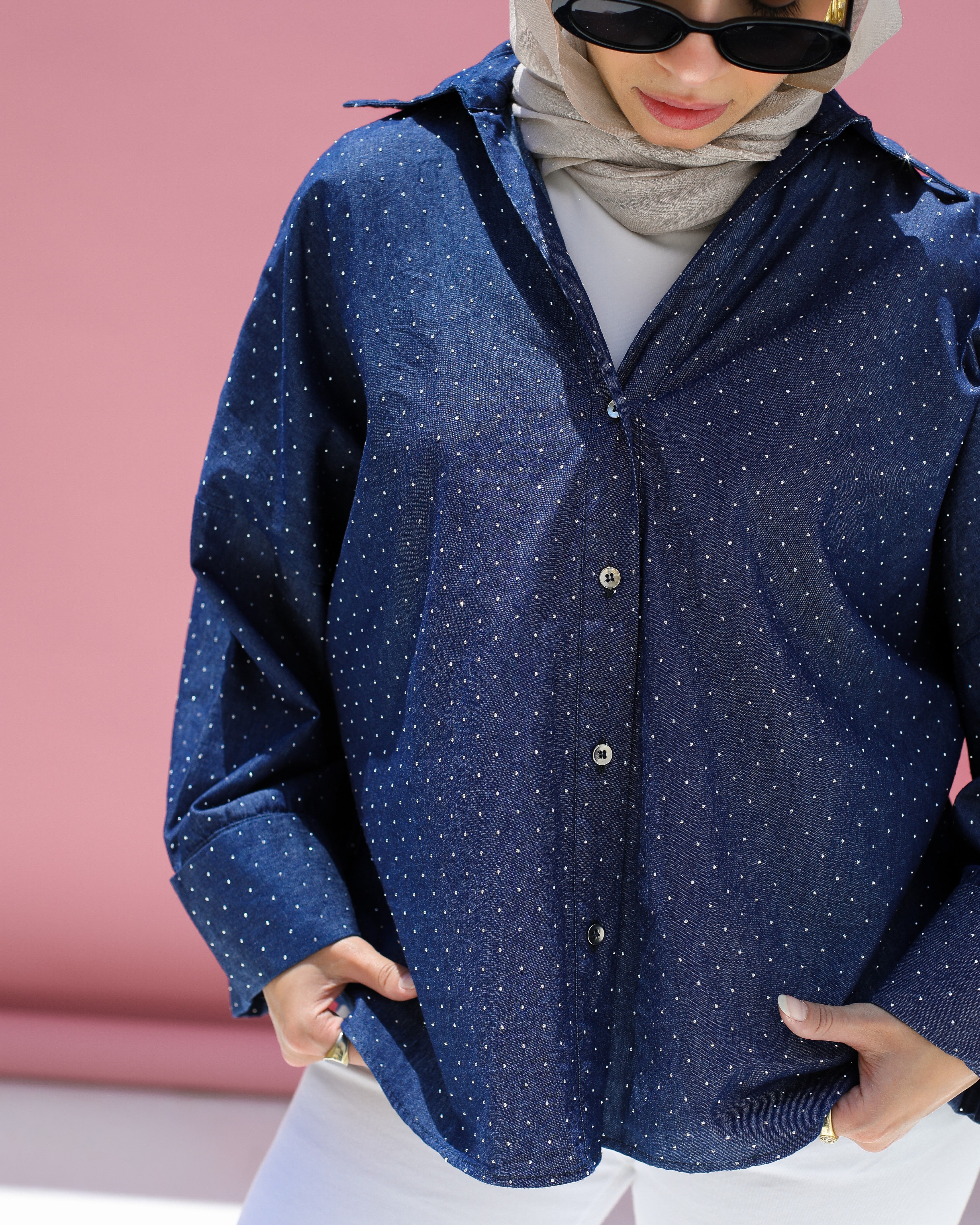 Oversized Shirt With Pearl Dots