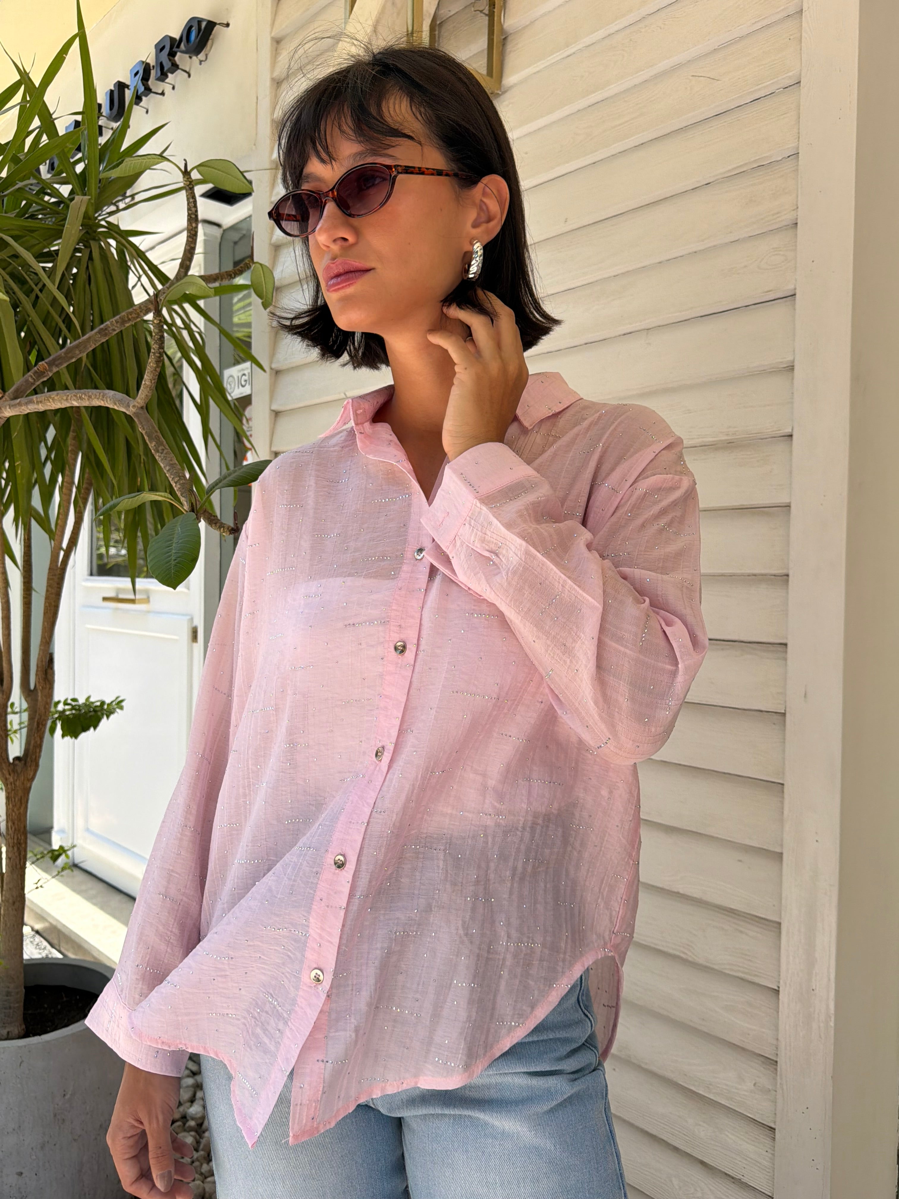 Shimmer Dot Shirt With Silver Buttons