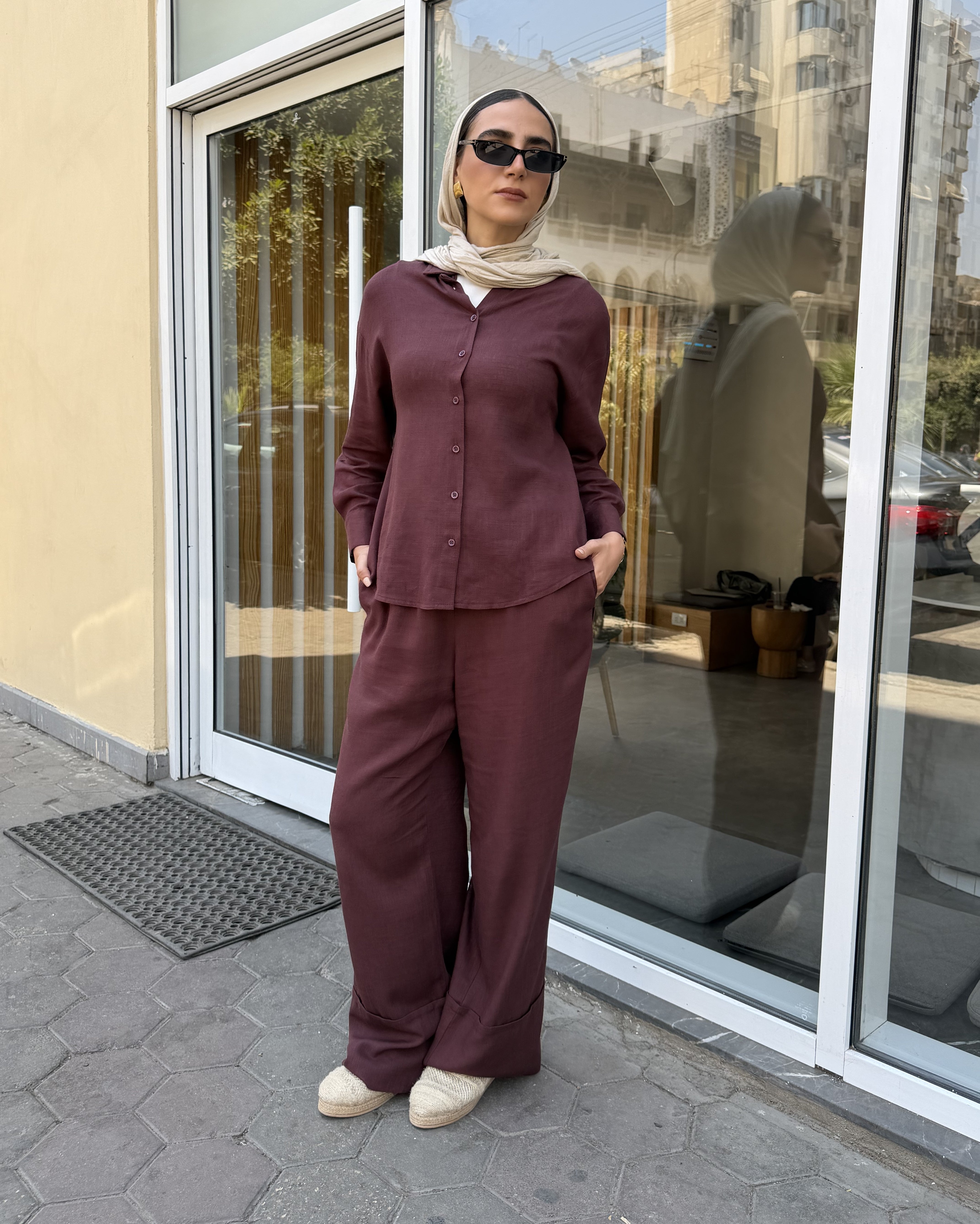 Plain Linen Shirt With Colored Buttons