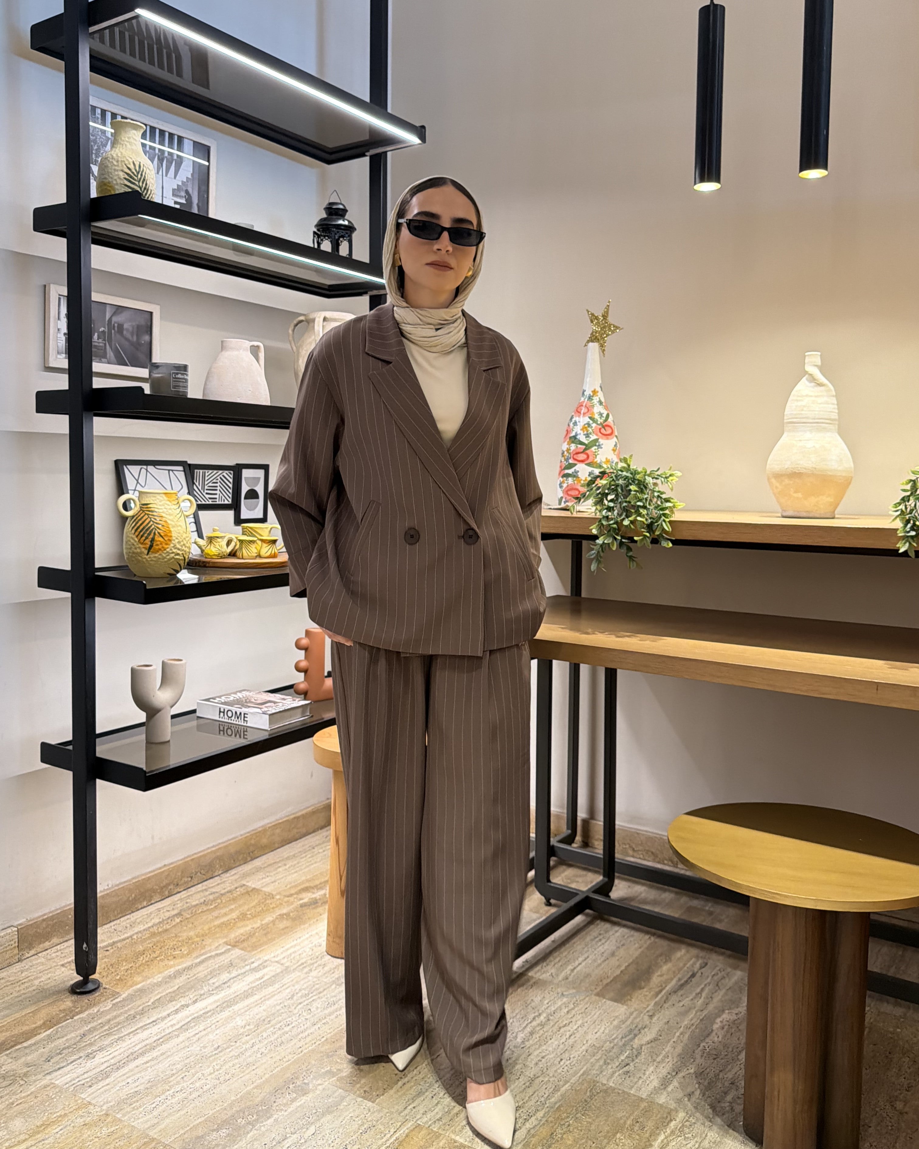 Long Striped Classic Blazer - With Rolled Sleeves