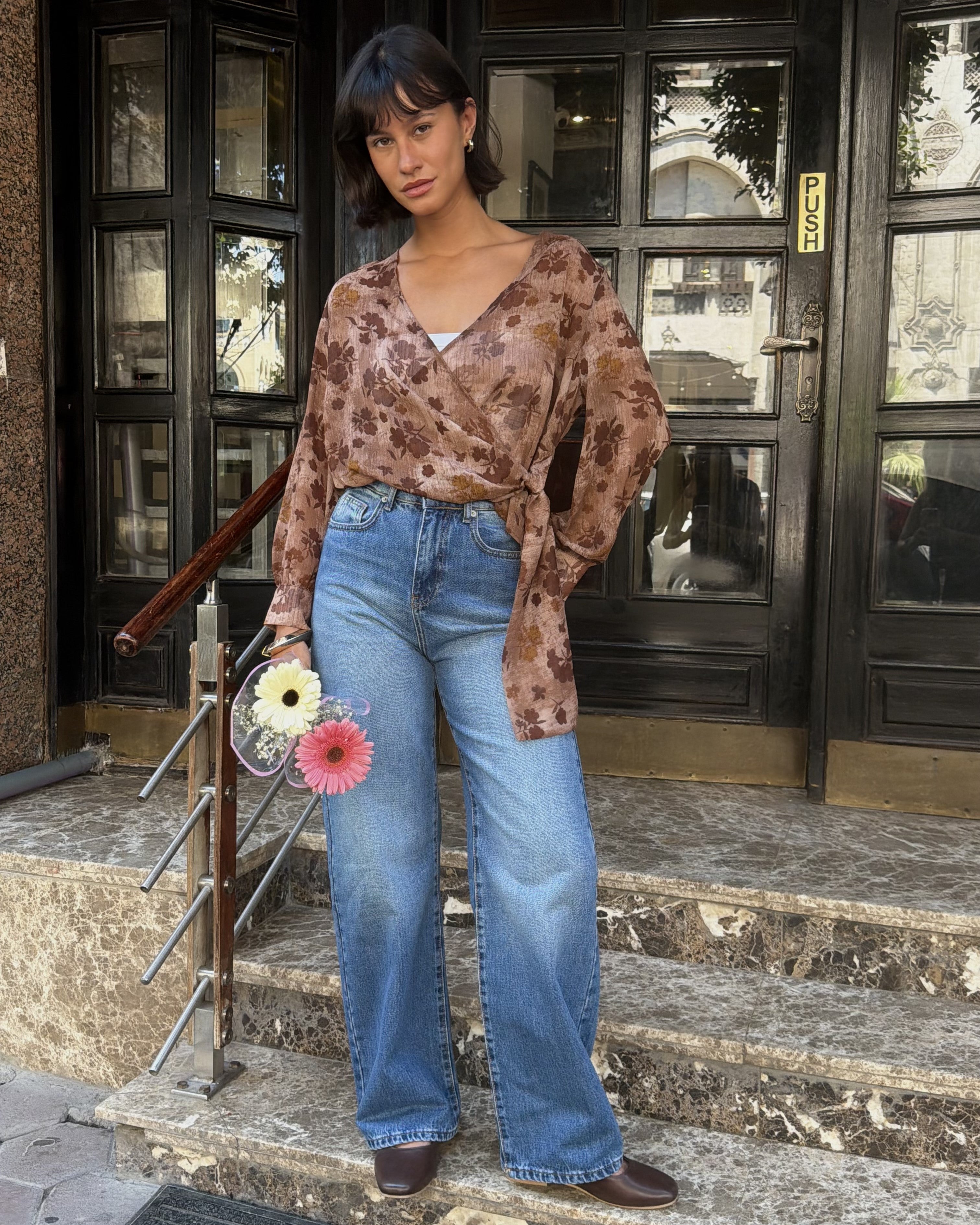 Floral Belted Wrap Blouse