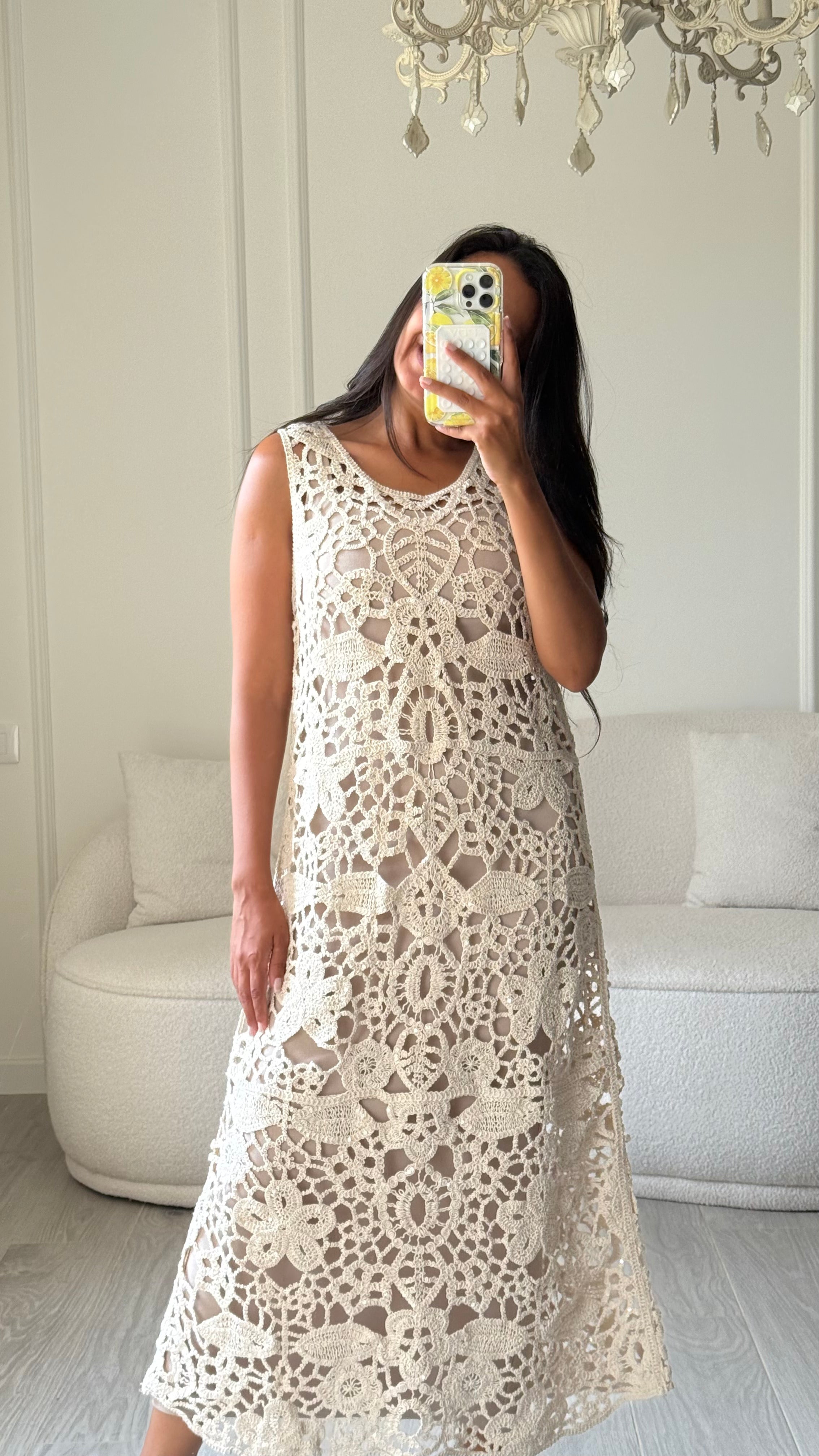 Embroidered Floral Knitted Dress - Cut-Out Design
