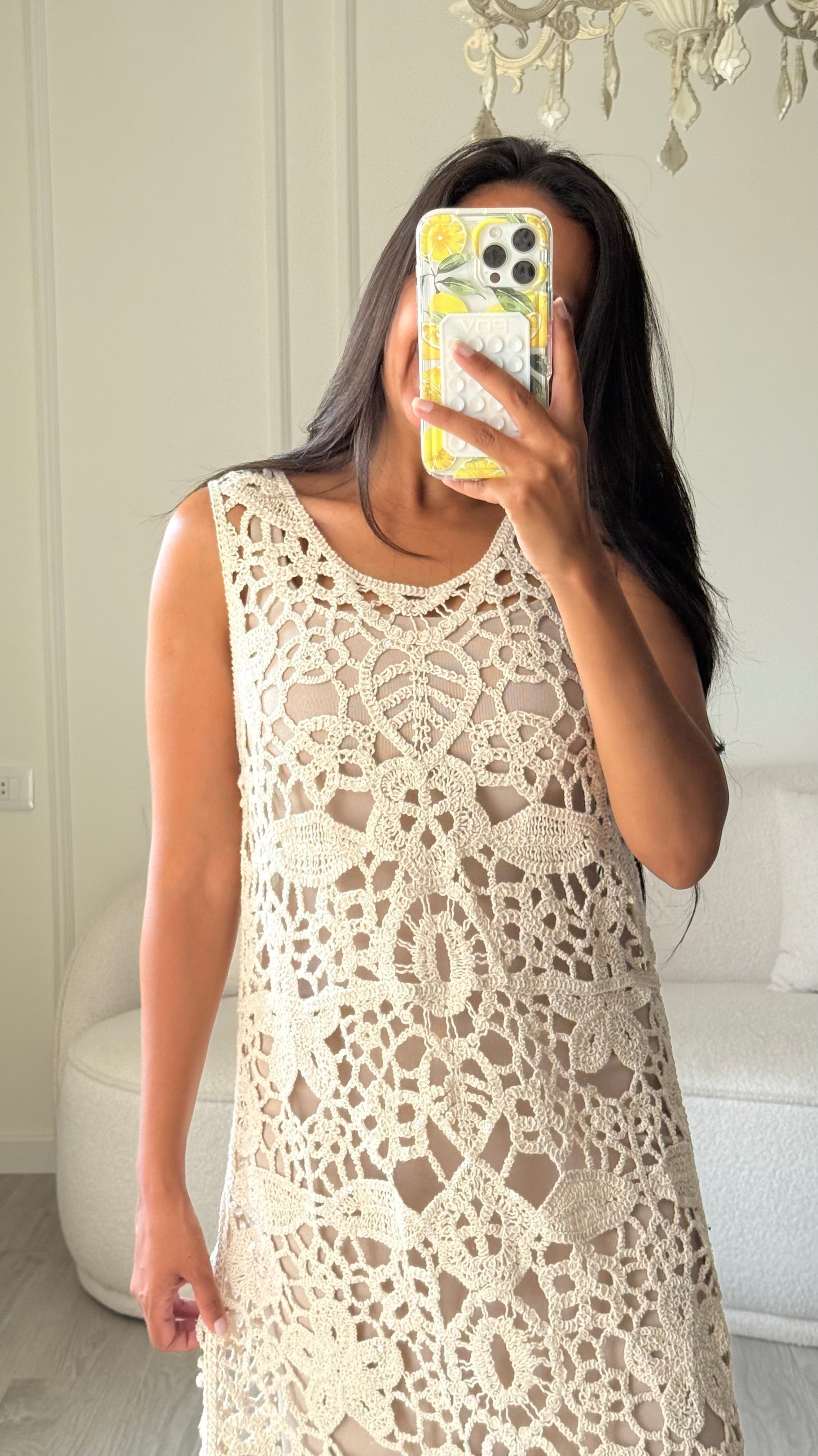 Embroidered Floral Knitted Dress - Cut-Out Design
