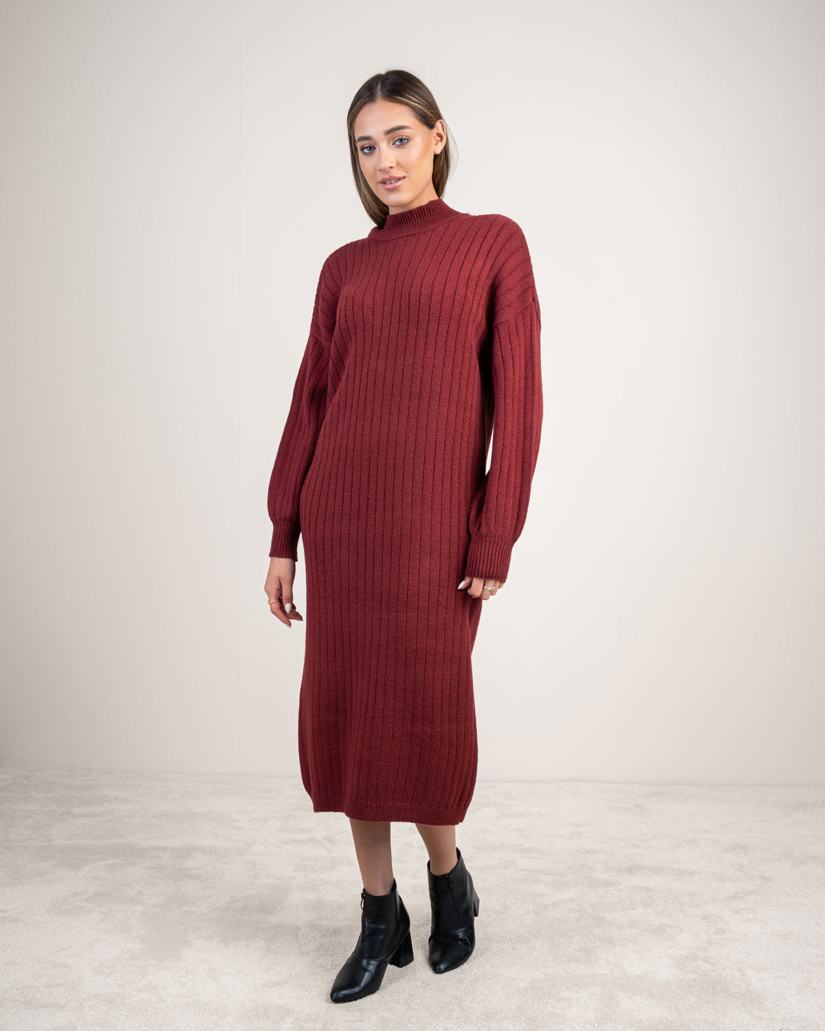 Plain Ribbed Knitwear Dress