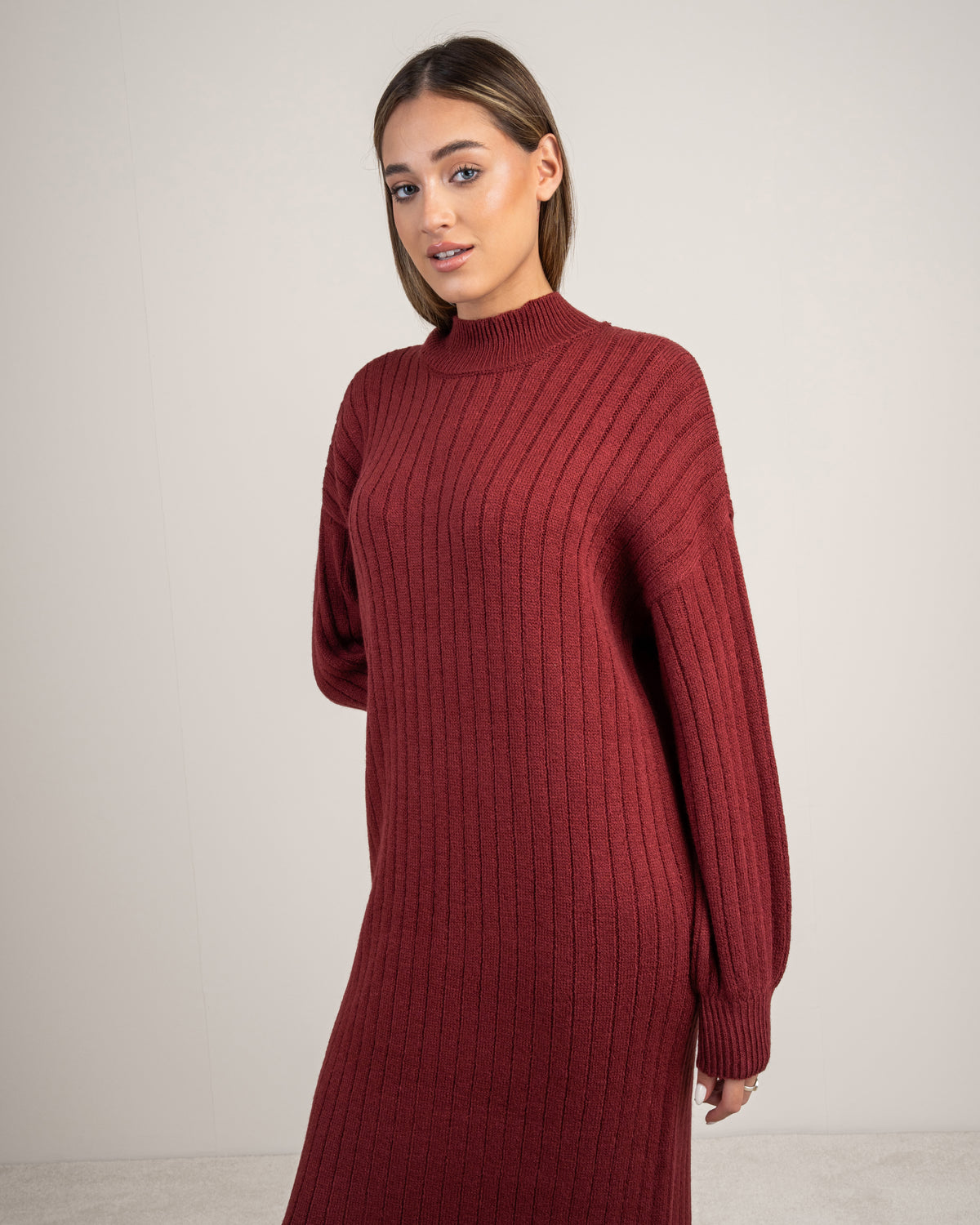 Plain Ribbed Knitwear Dress