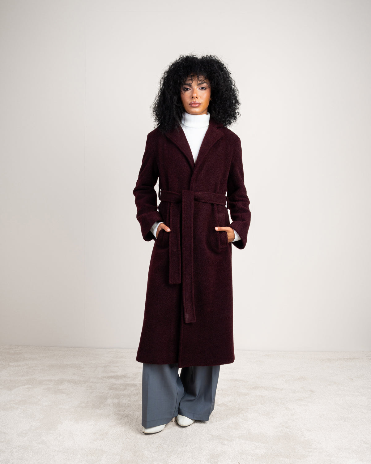 Colored Trench Coat With Belt - And Attached Collar