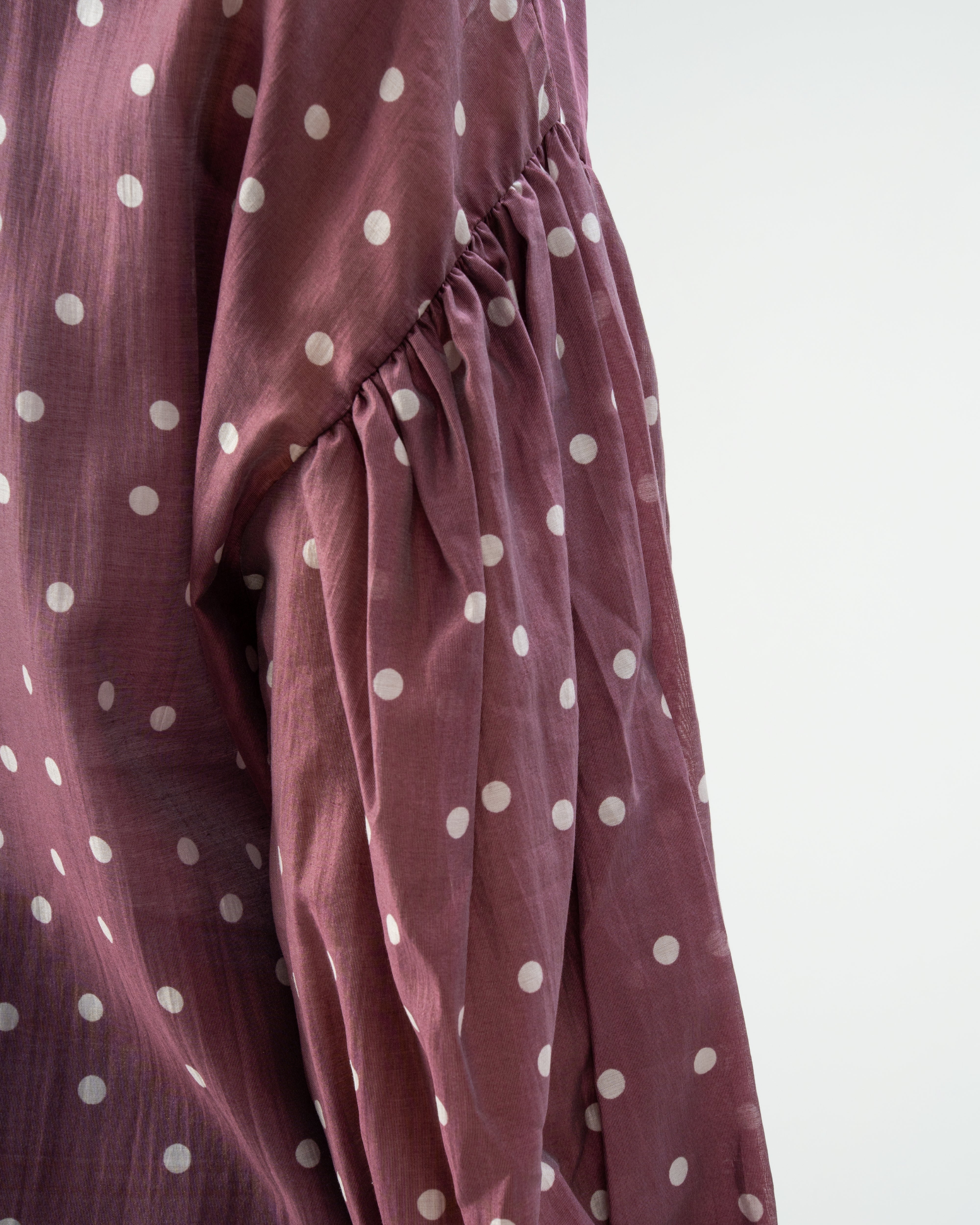 Polka Dot Silky Shirt with Puff Sleeves