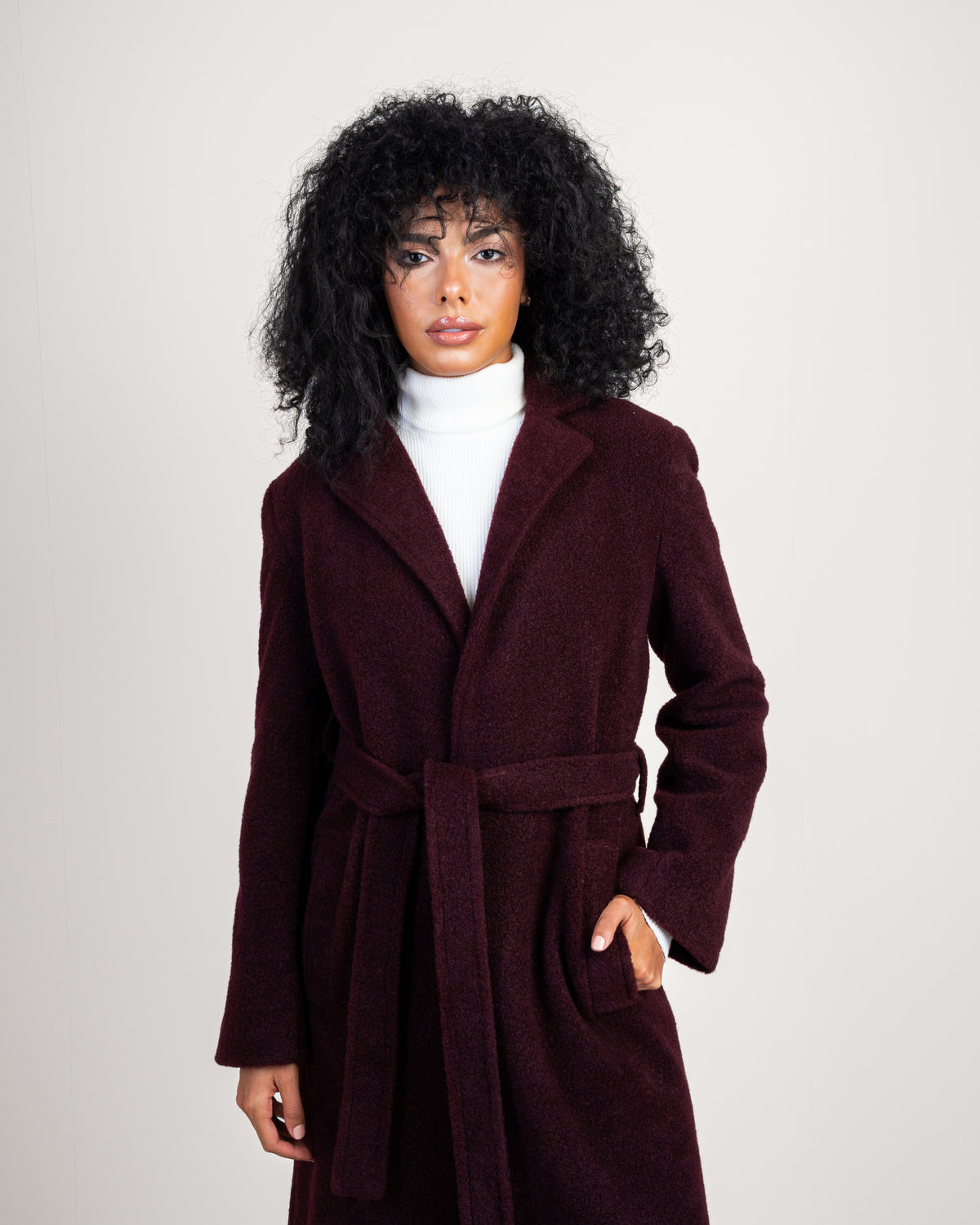 Colored Trench Coat With Belt - And Attached Collar