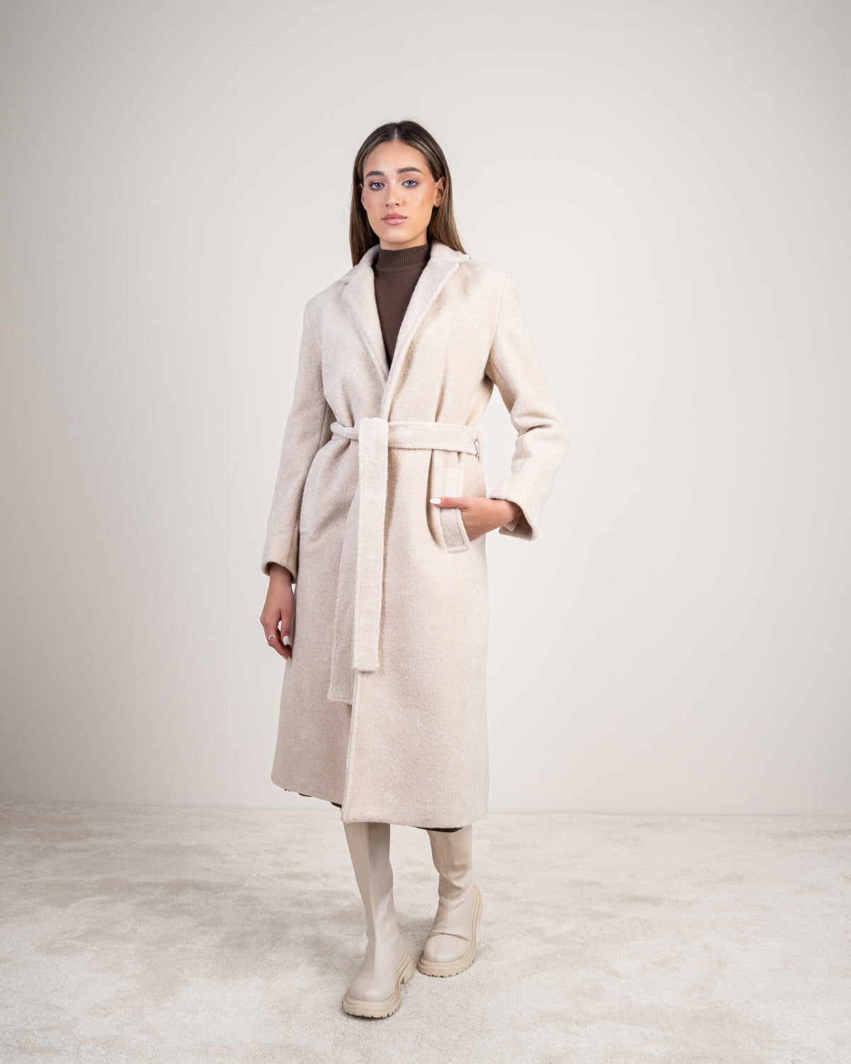 Colored Trench Coat With Belt - And Attached Collar