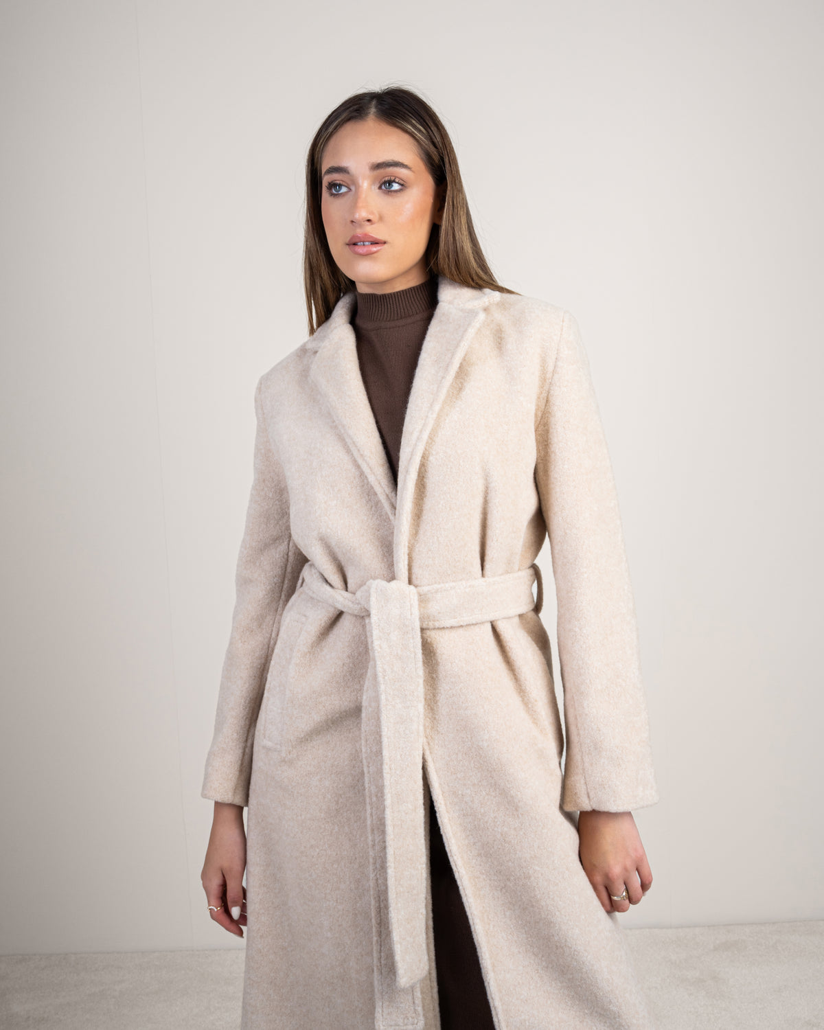 Colored Trench Coat With Belt - And Attached Collar