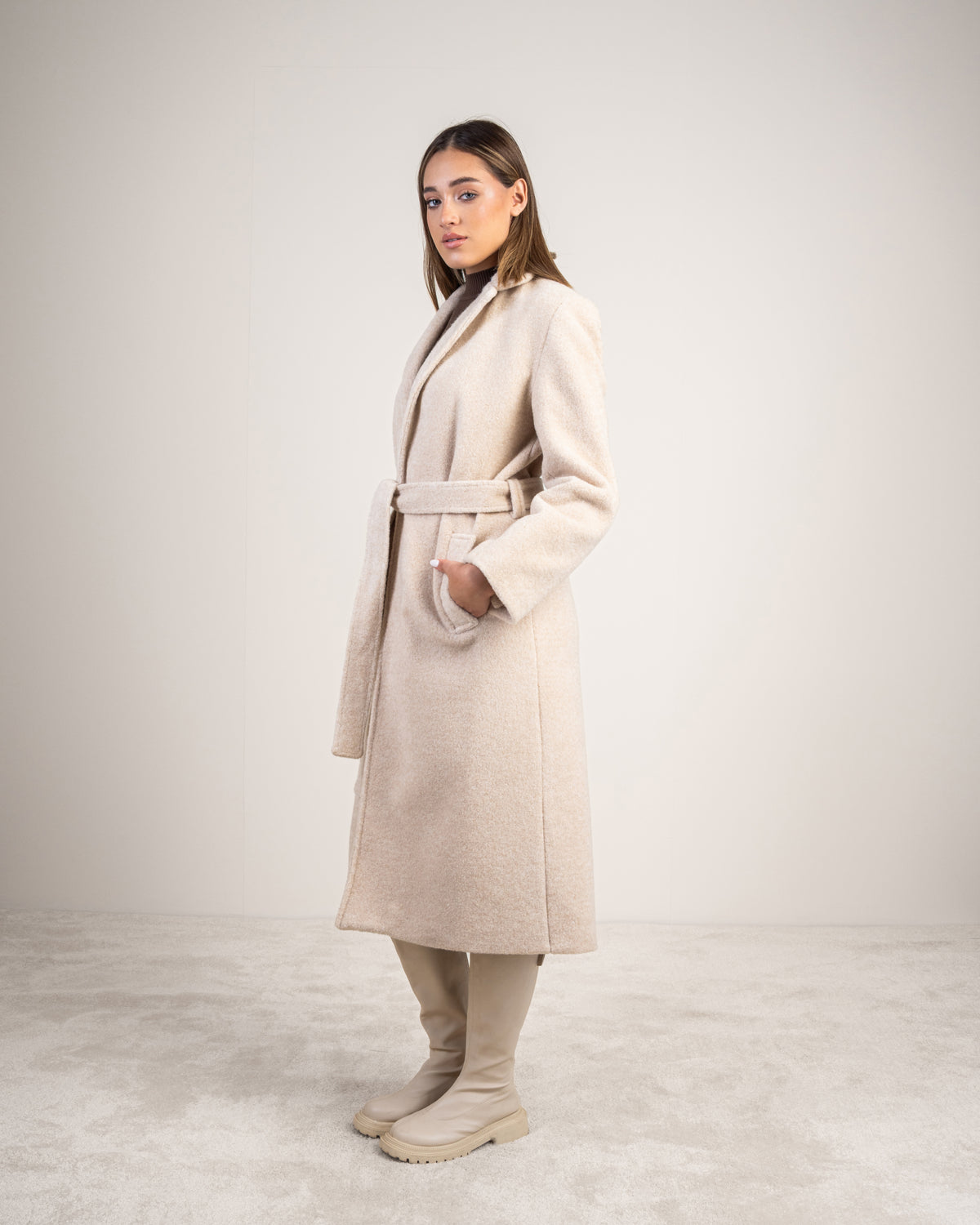 Colored Trench Coat With Belt - And Attached Collar