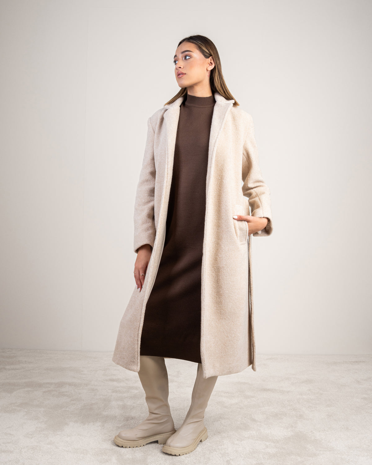 Colored Trench Coat With Belt - And Attached Collar