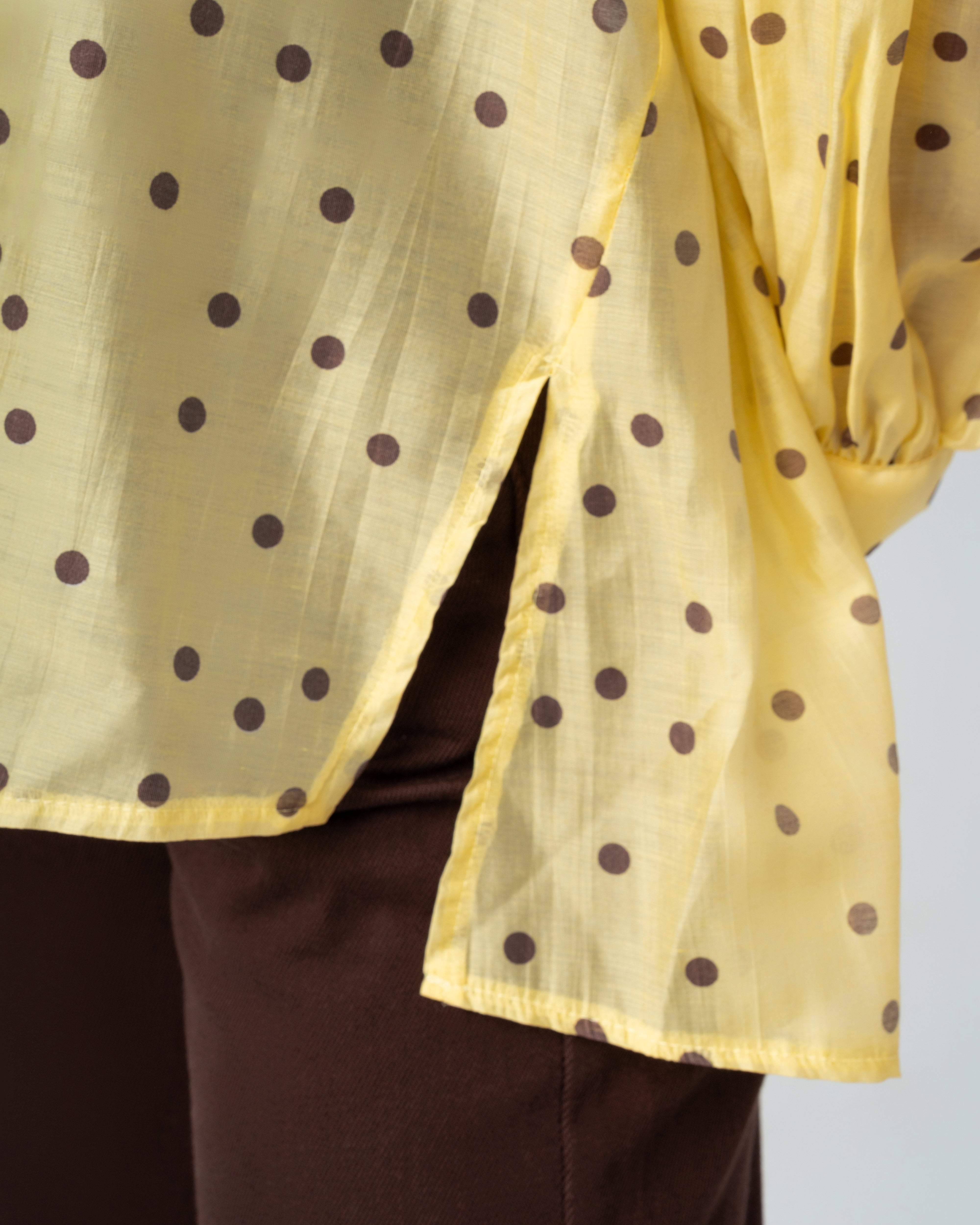Polka Dot Silky Shirt with Puff Sleeves