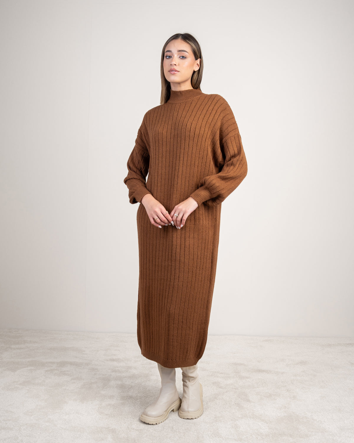 Plain Ribbed Knitwear Dress