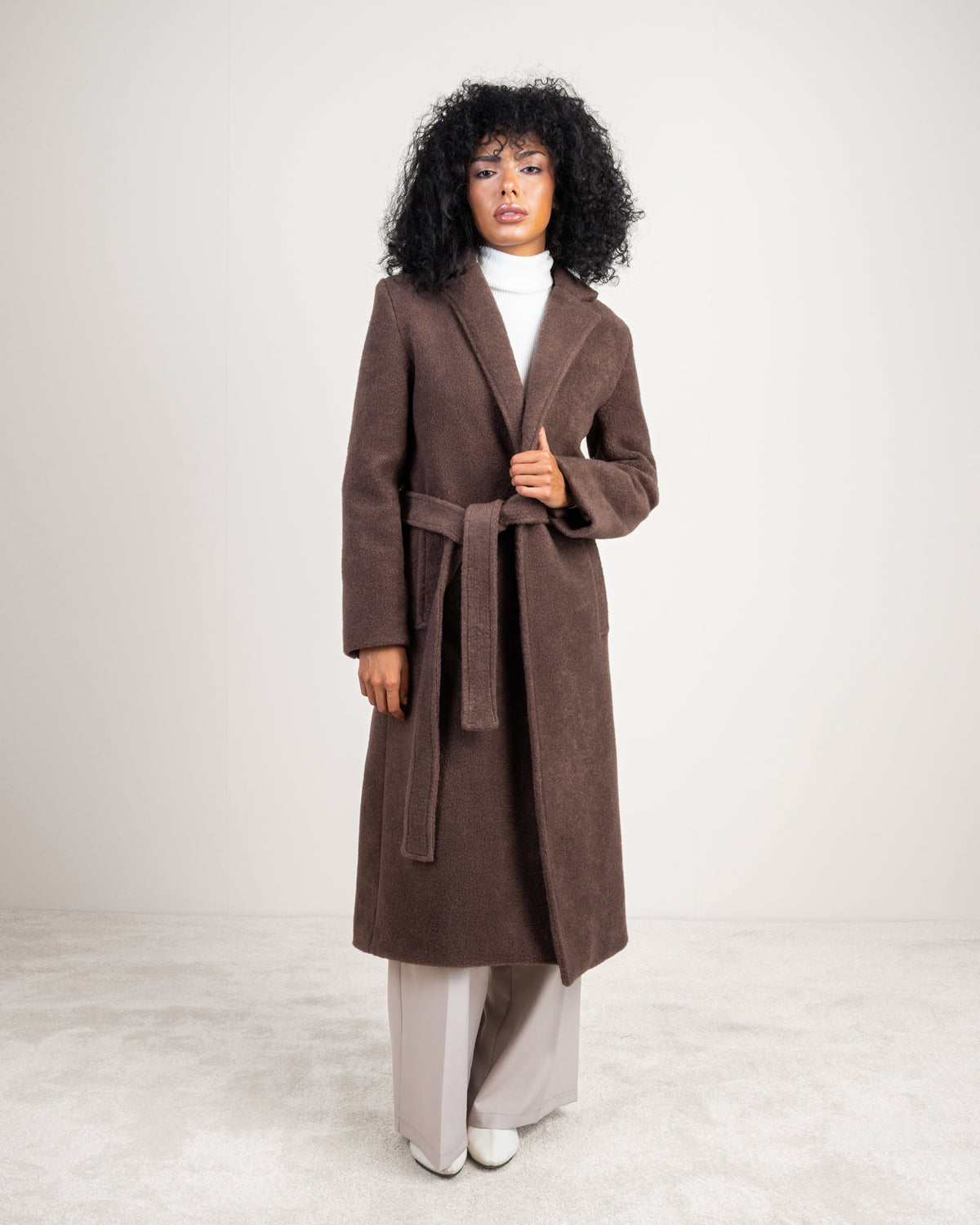 Colored Trench Coat With Belt - And Attached Collar