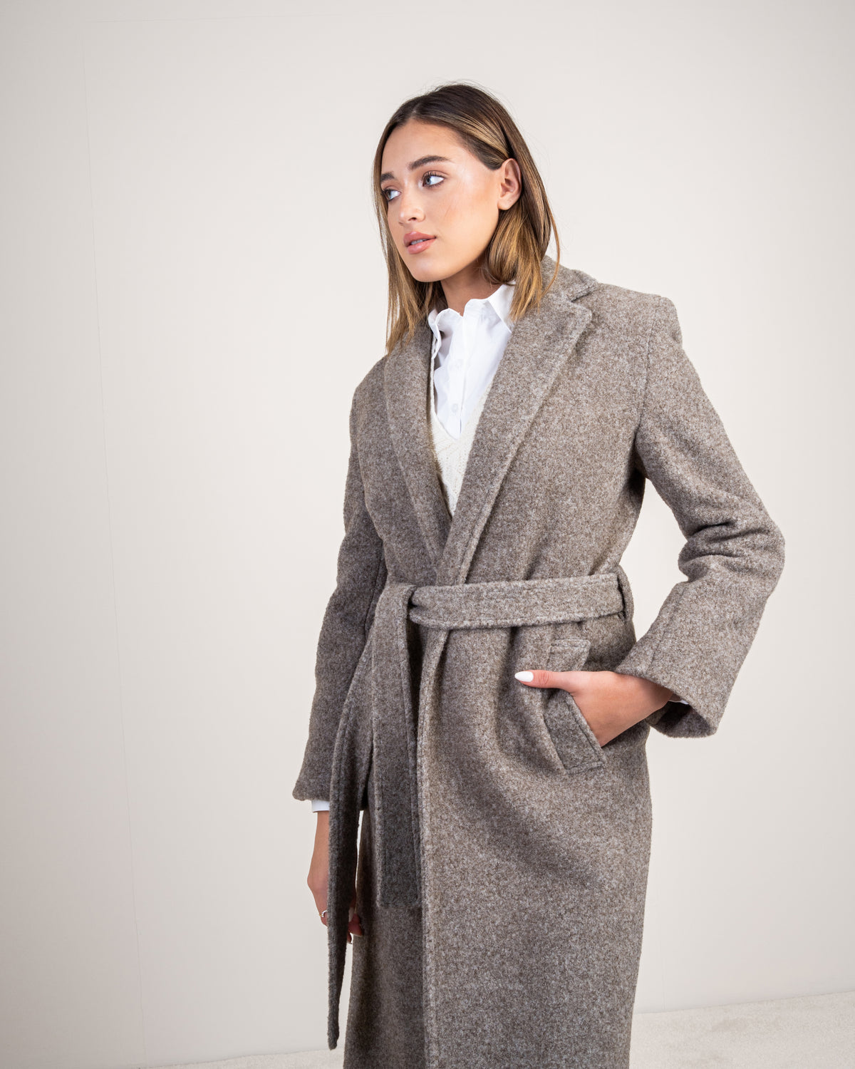 Colored Trench Coat With Belt - And Attached Collar