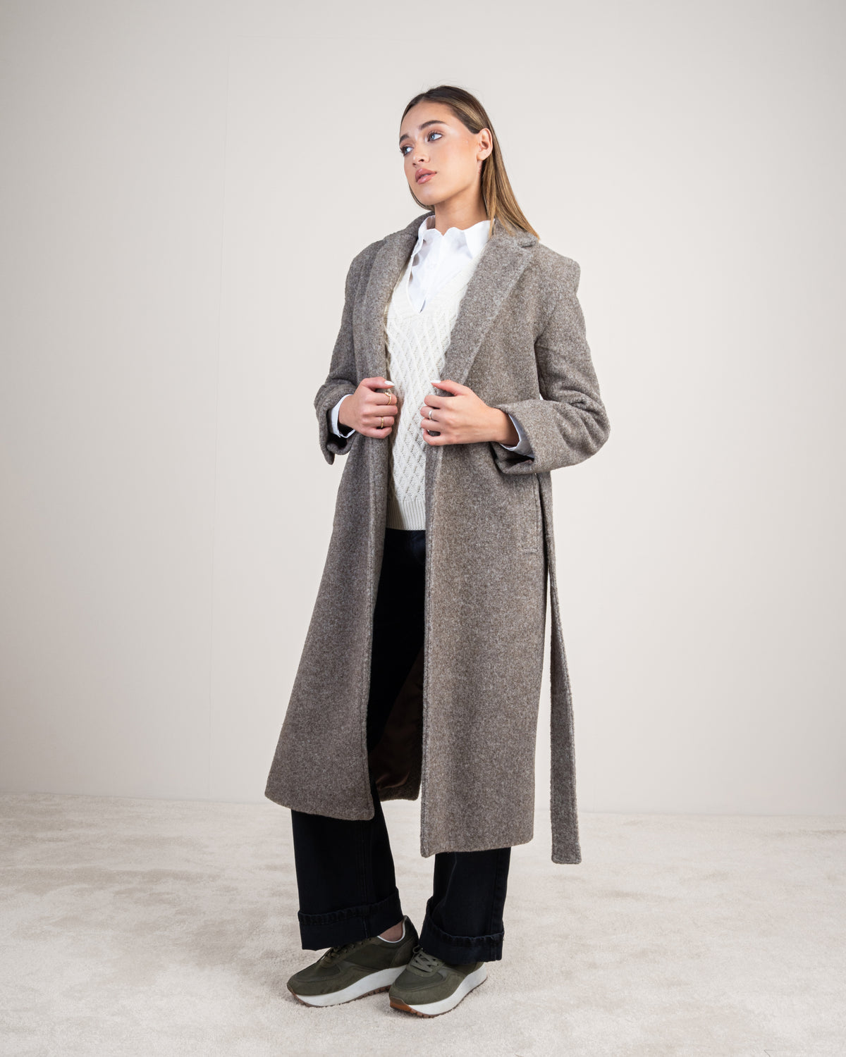 Colored Trench Coat With Belt - And Attached Collar