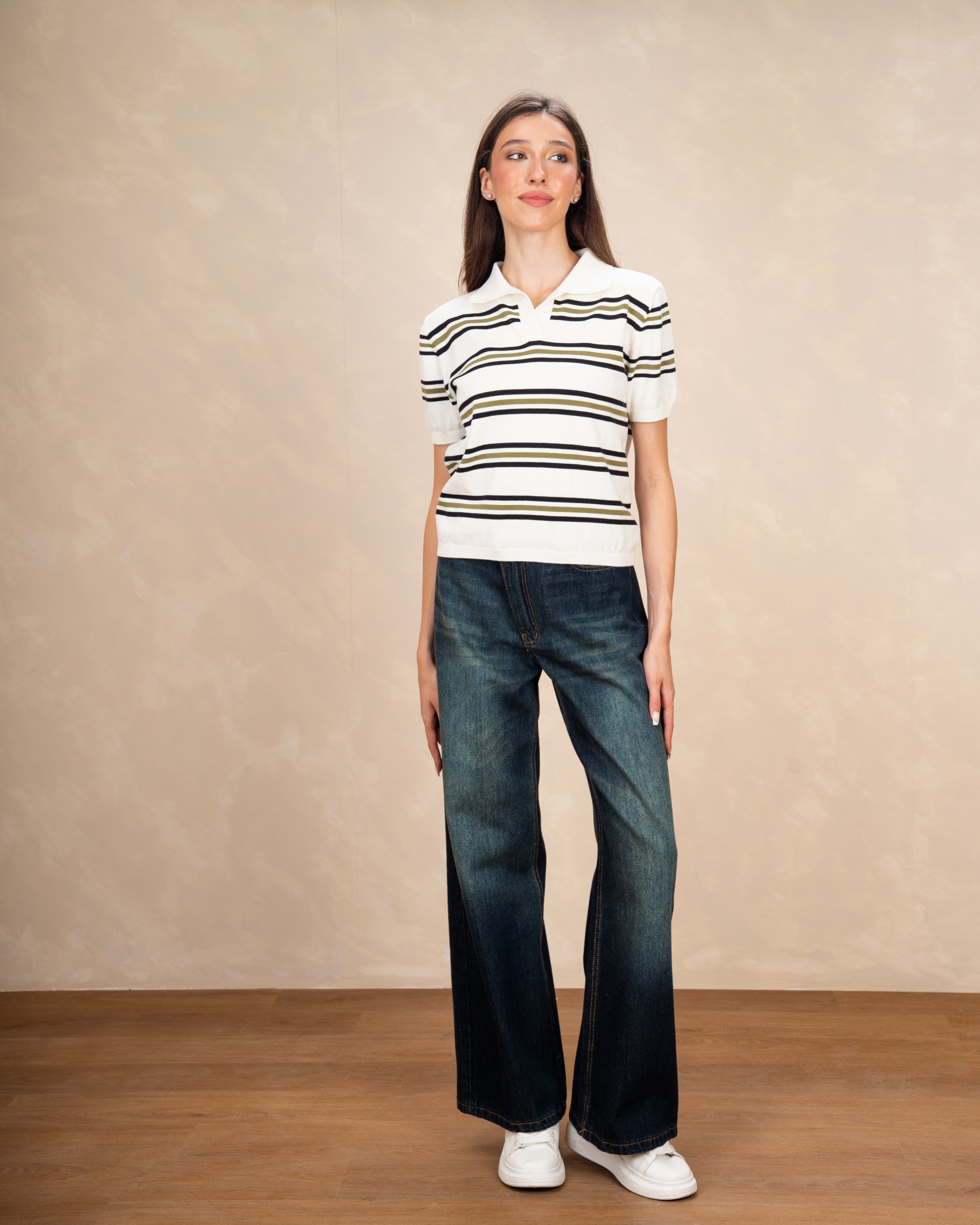 Plain Basic Top With Subtle Color Stripes