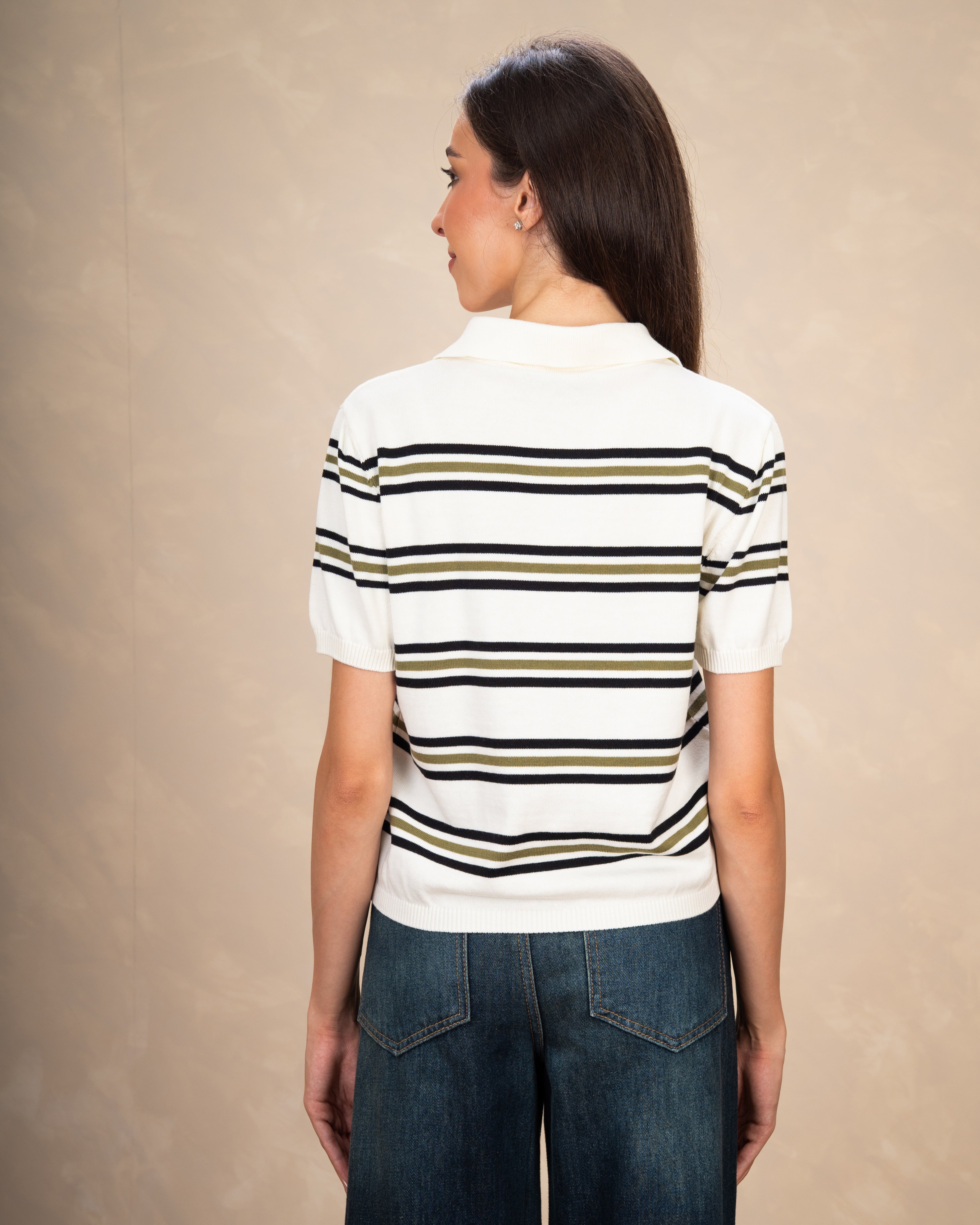 Plain Basic Top With Subtle Color Stripes
