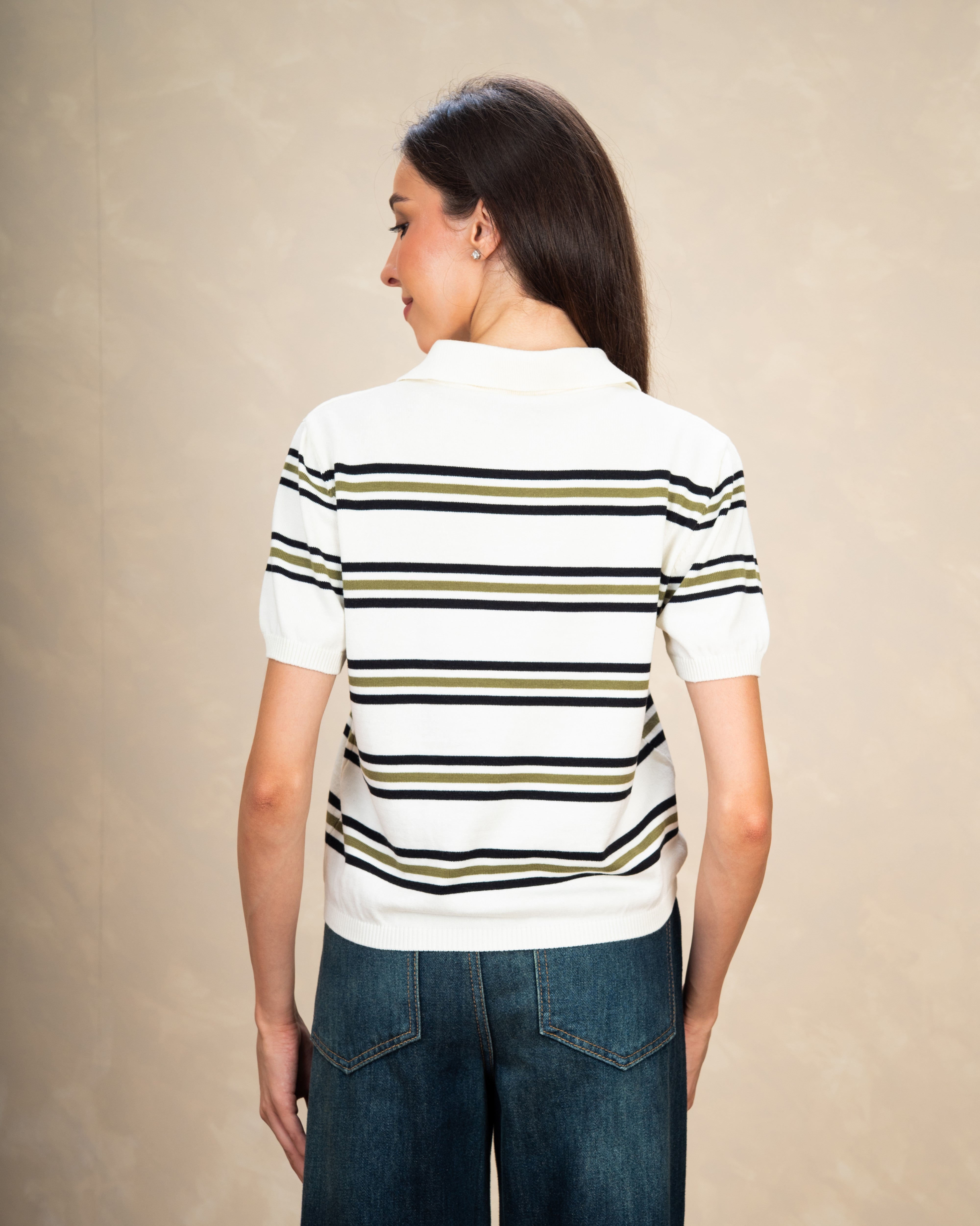 Basic Collared Top With Patterned Stripes