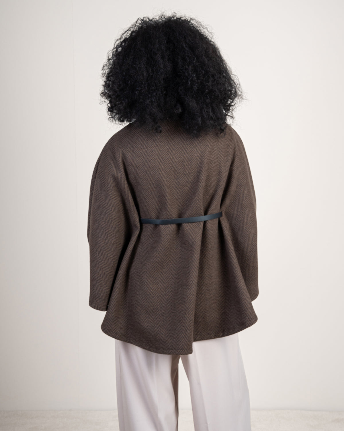 Open Wool Cape - With Belt And Buttons