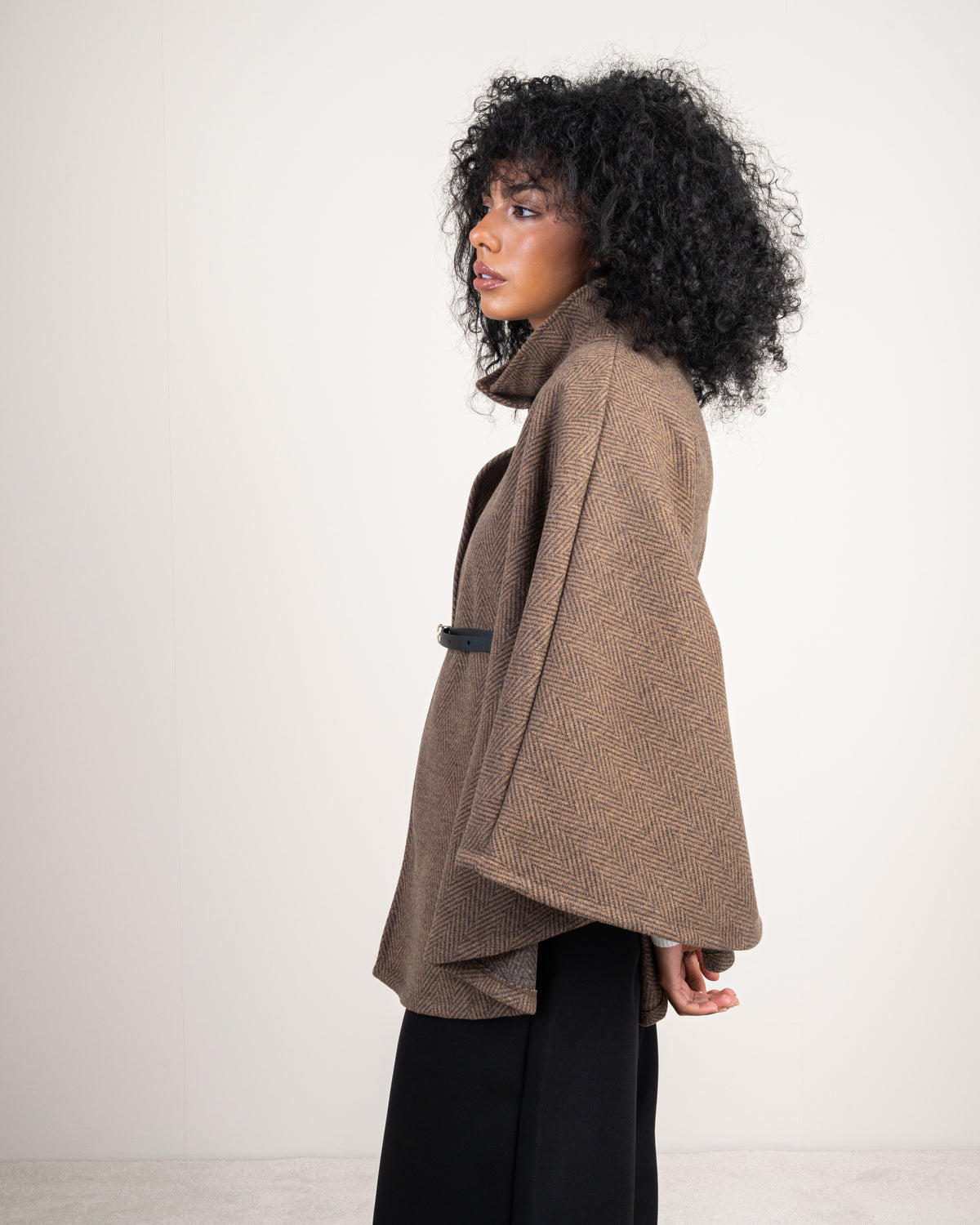 Open Wool Cape - With Belt And Buttons