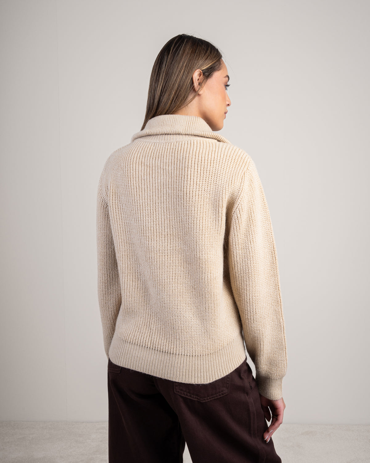 Cropped Knitwear Pullover - With Zip Neck