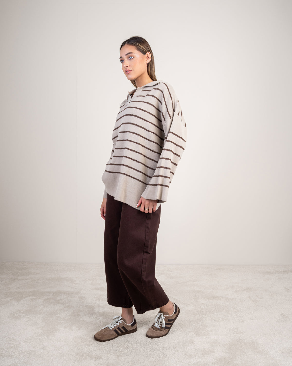 Striped Knitwear Pullover - With Long Collar