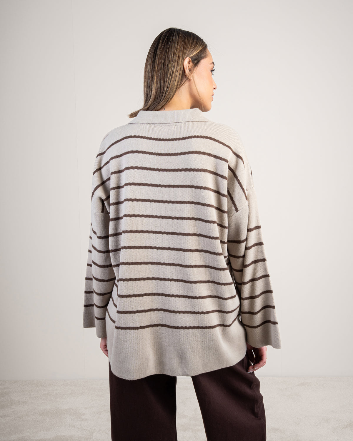 Striped Knitwear Pullover - With Long Collar