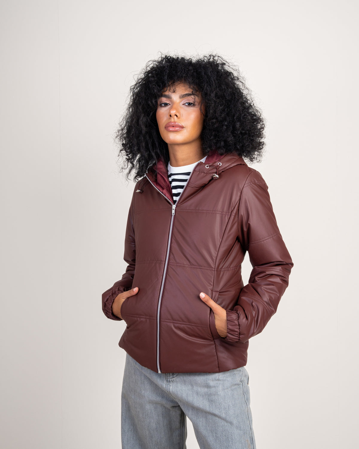 Plain Quilted Leather Jacket