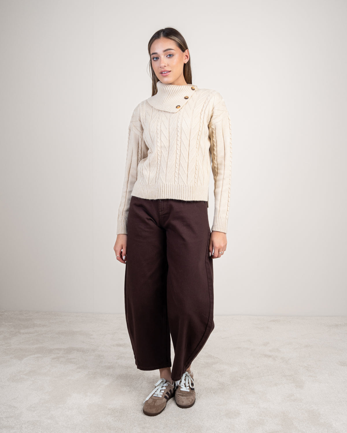 Striped Knitwear Pullover - With Button Neck